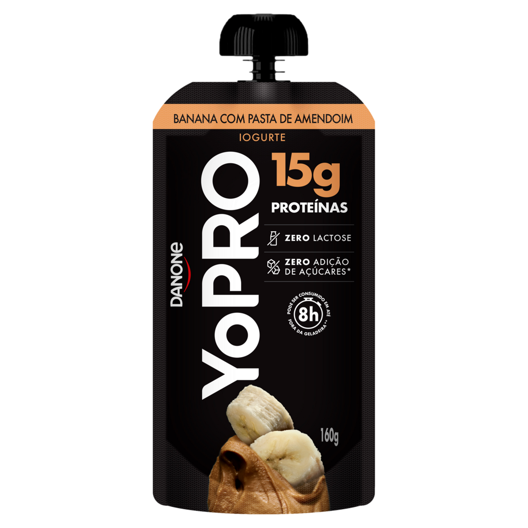 Iogurte Desnatado Banana com Pasta de Amendoim Zero Lactose Yopro Squeeze 160g