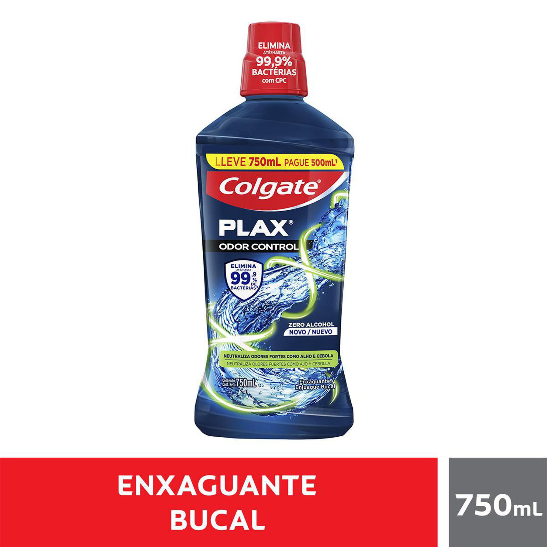 Enxaguante Bucal Plax Odor Control Zero Álcool Colgate Frasco 750ml - Embalagem Leve 750ml Pague 500ml