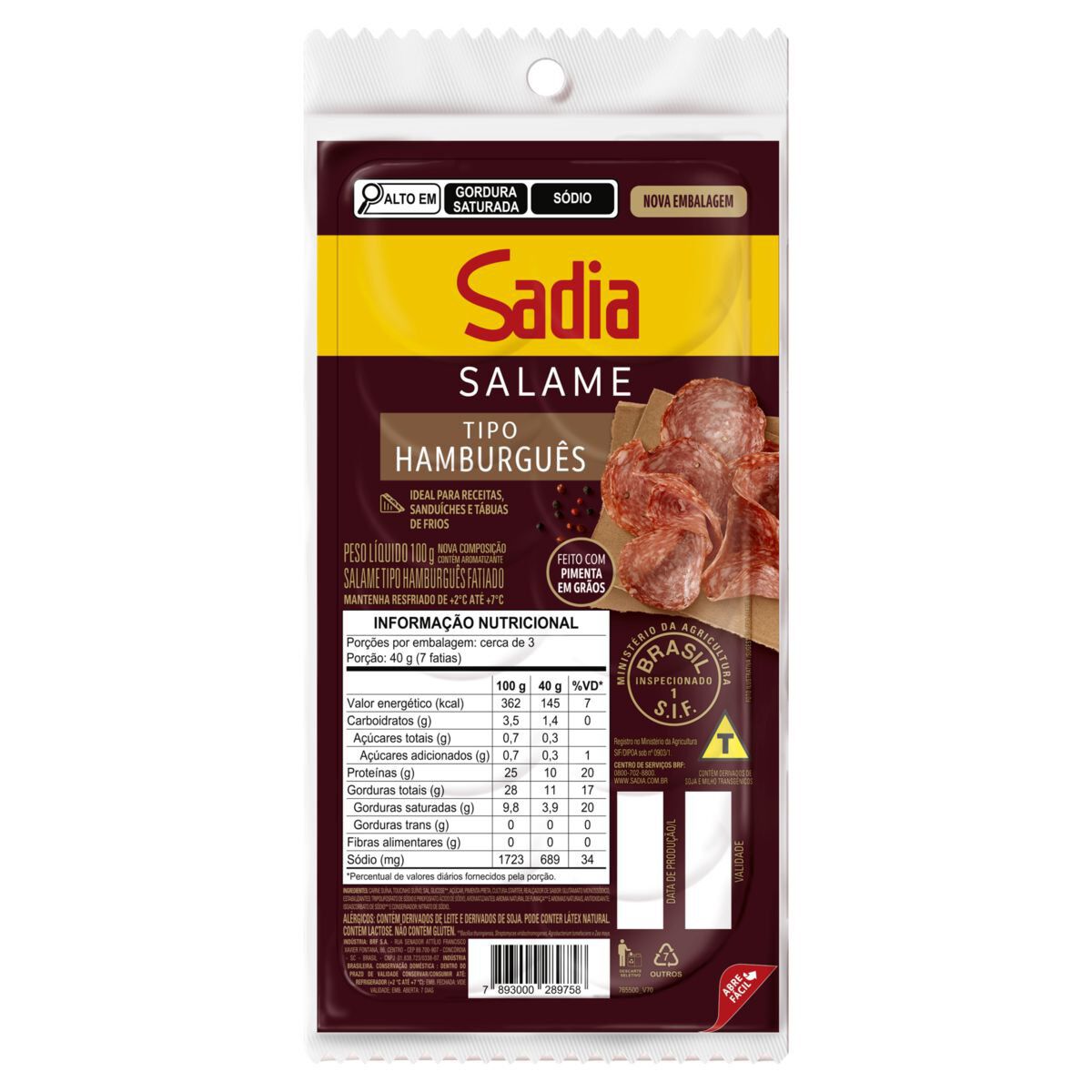Salame Hamburgu&ecirc;s Fatiado Cry Sadia 100g