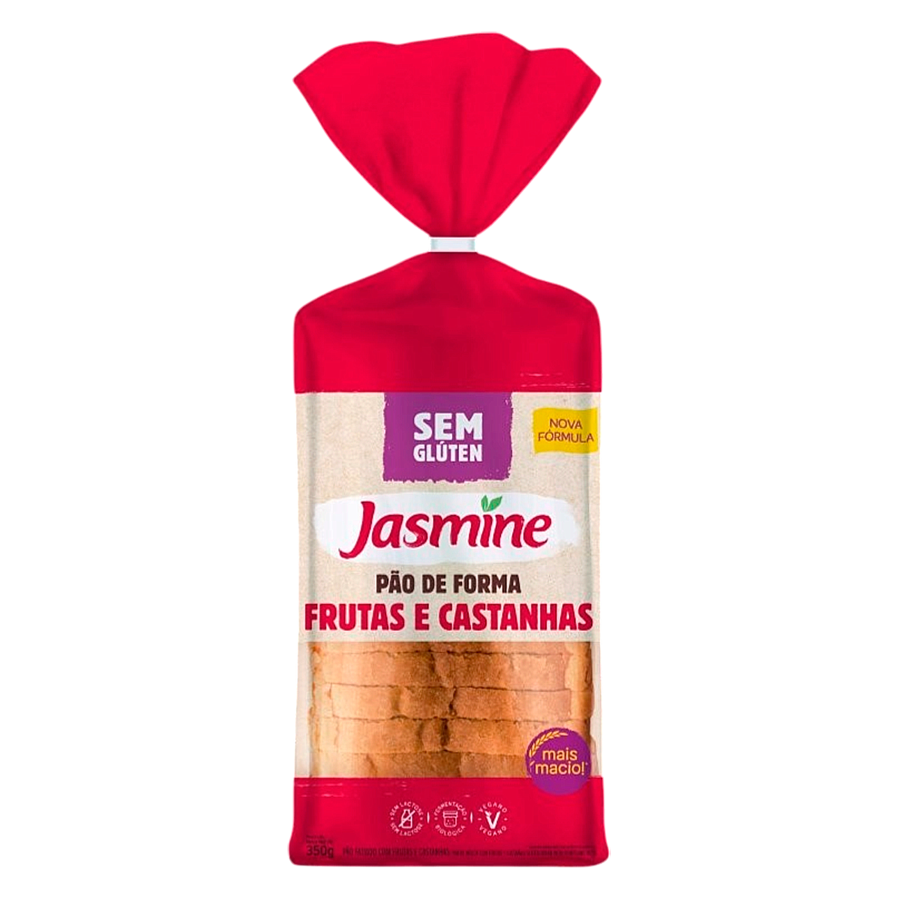 P&atilde;o de Forma Frutas e Castanha sem Gl&uacute;ten Jasmine Pacote 350g
