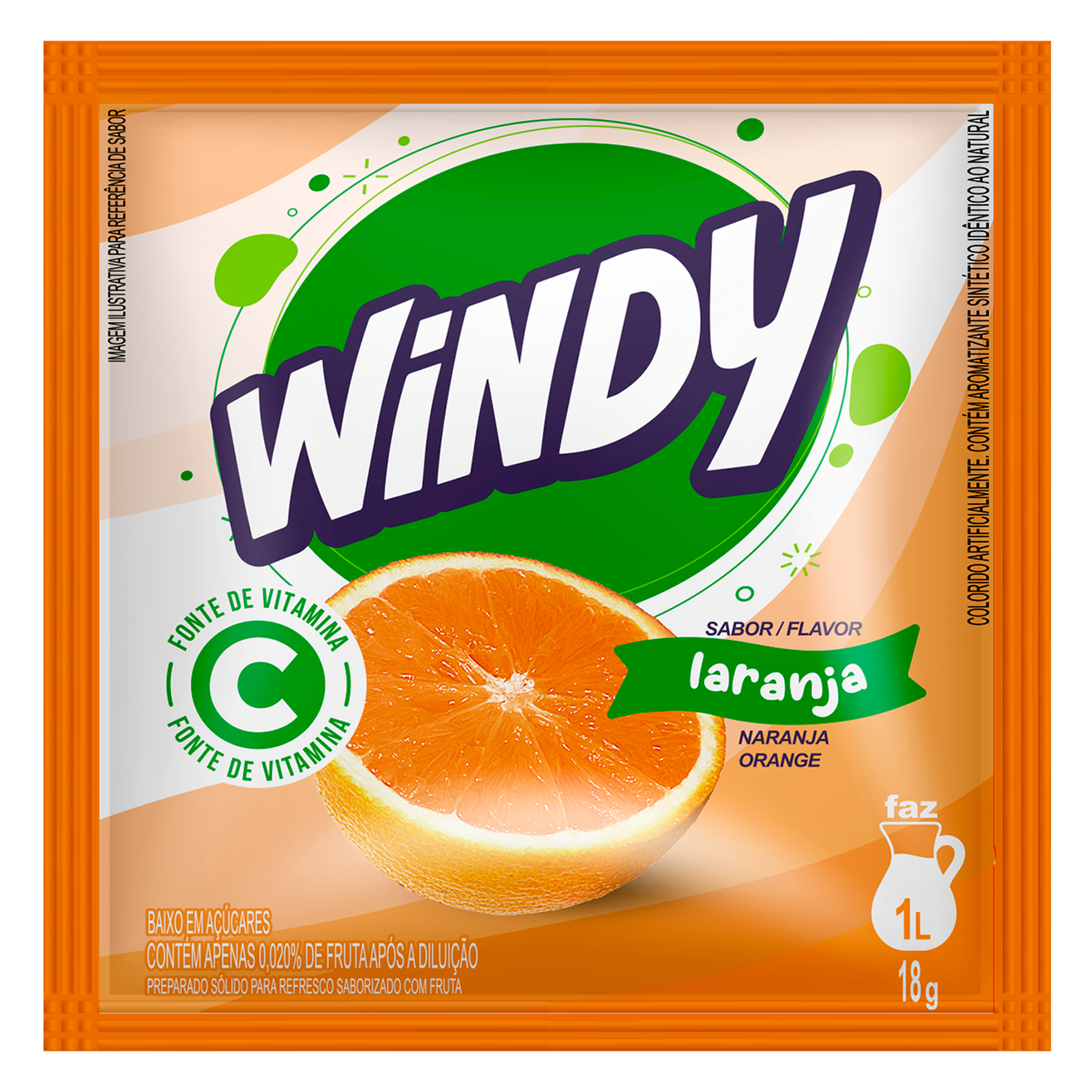 Refresco em P&oacute; Laranja Windy Pacote 18g