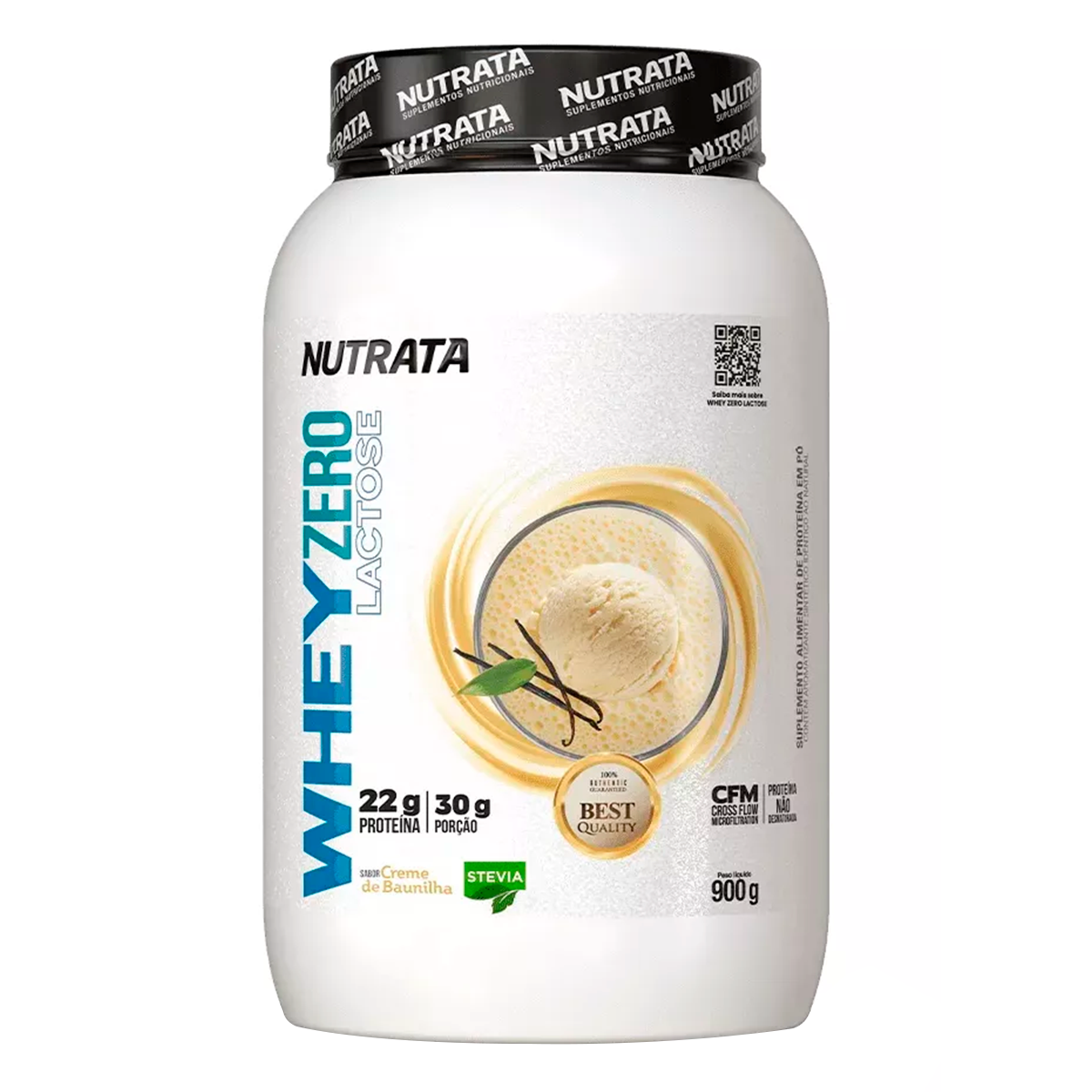Suplemento Alimentar Proteico em P&oacute; Whey Zero Lactose Creme de Baunilha Nutrata Pote 900g