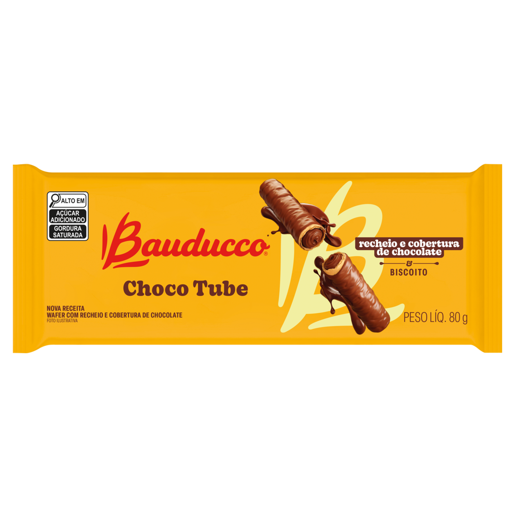 Wafer Recheio e Cobertura Chocolate Choco Tube Bauducco Pacote 80g