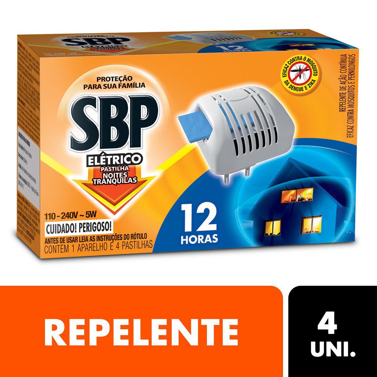 Kit 1 Aparelho + 4 Repelente El&eacute;trico Pastilha SBP Noites Tranquilas