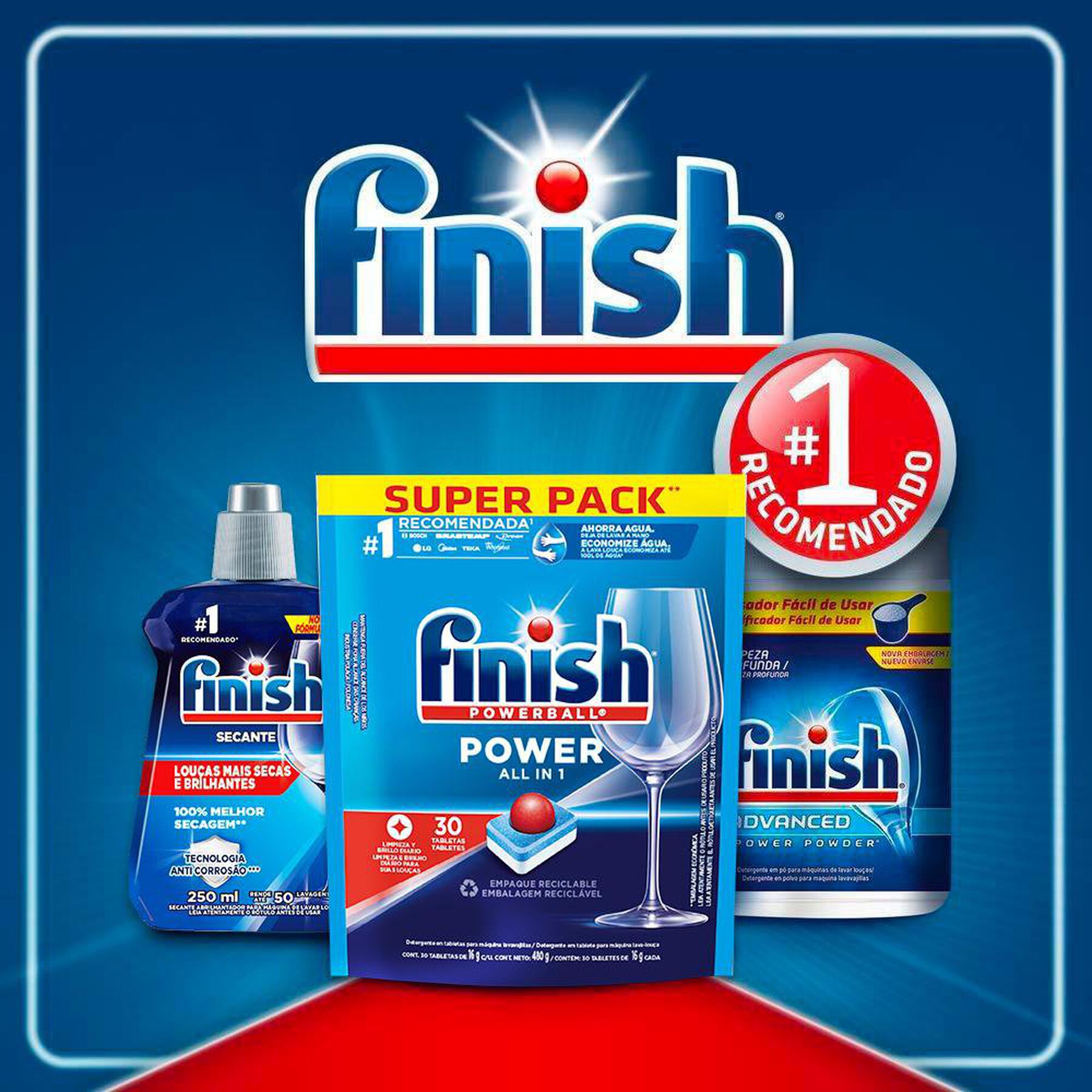 Detergente Tablete para Máquina de Lavar Louças Finish Powerball All In 1 Sachê 480g C/30 Unidades - Embalagem Econômica