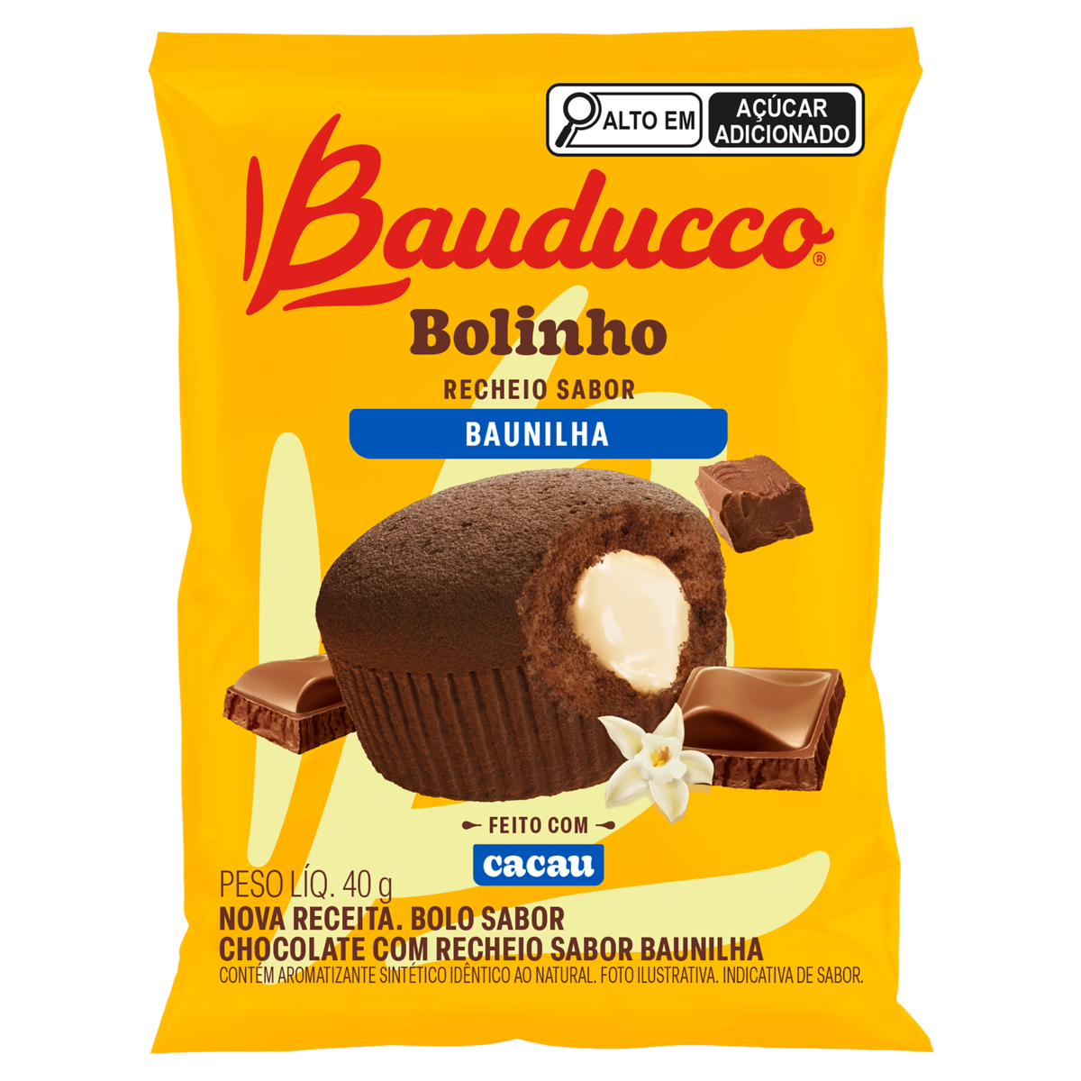 Bolinho de Chocolate Recheio Baunilha Bauducco Pacote 40g