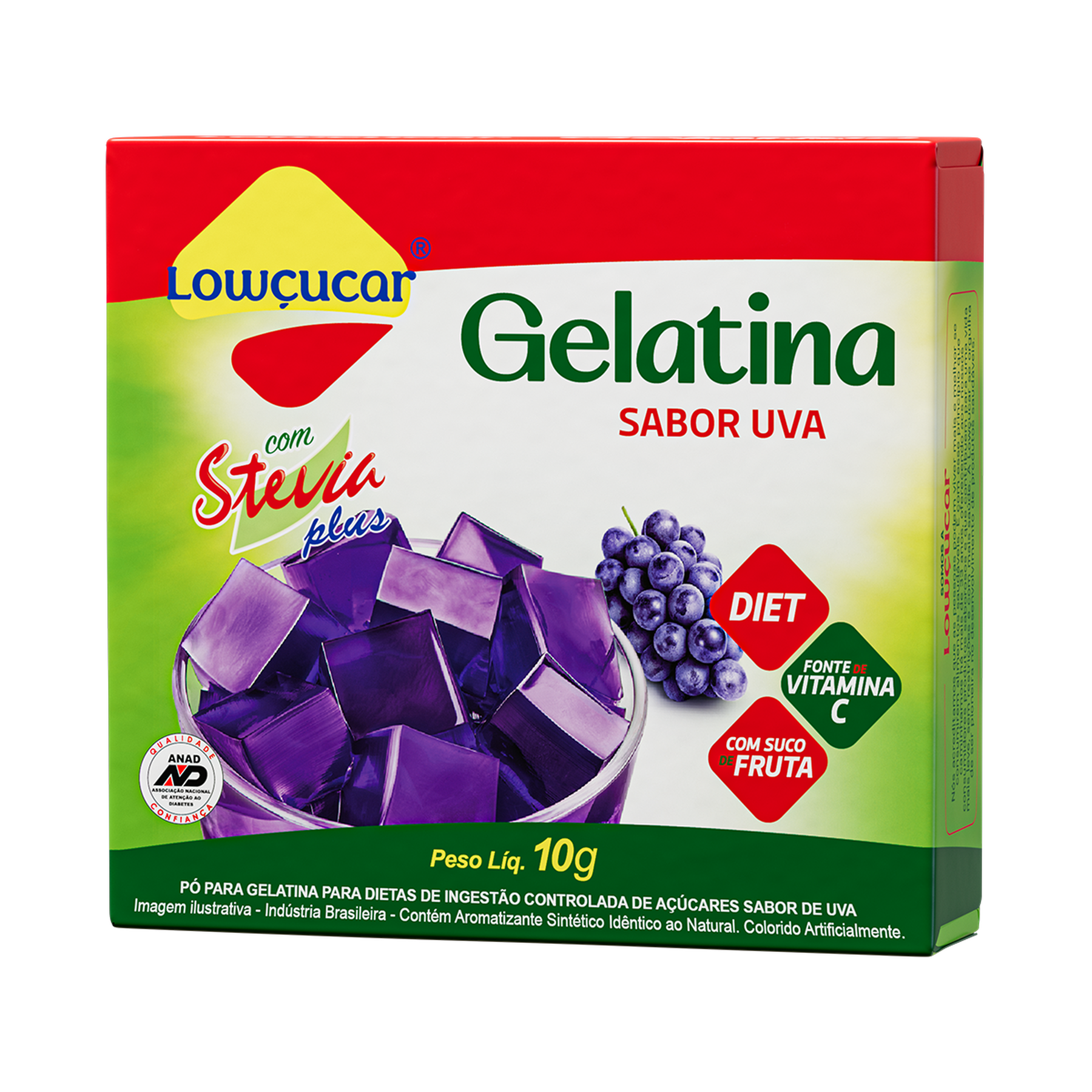 Gelatina em P&oacute; com Stevia Uva Zero A&ccedil;&uacute;car Low&ccedil;ucar Plus Caixa 10g&nbsp;