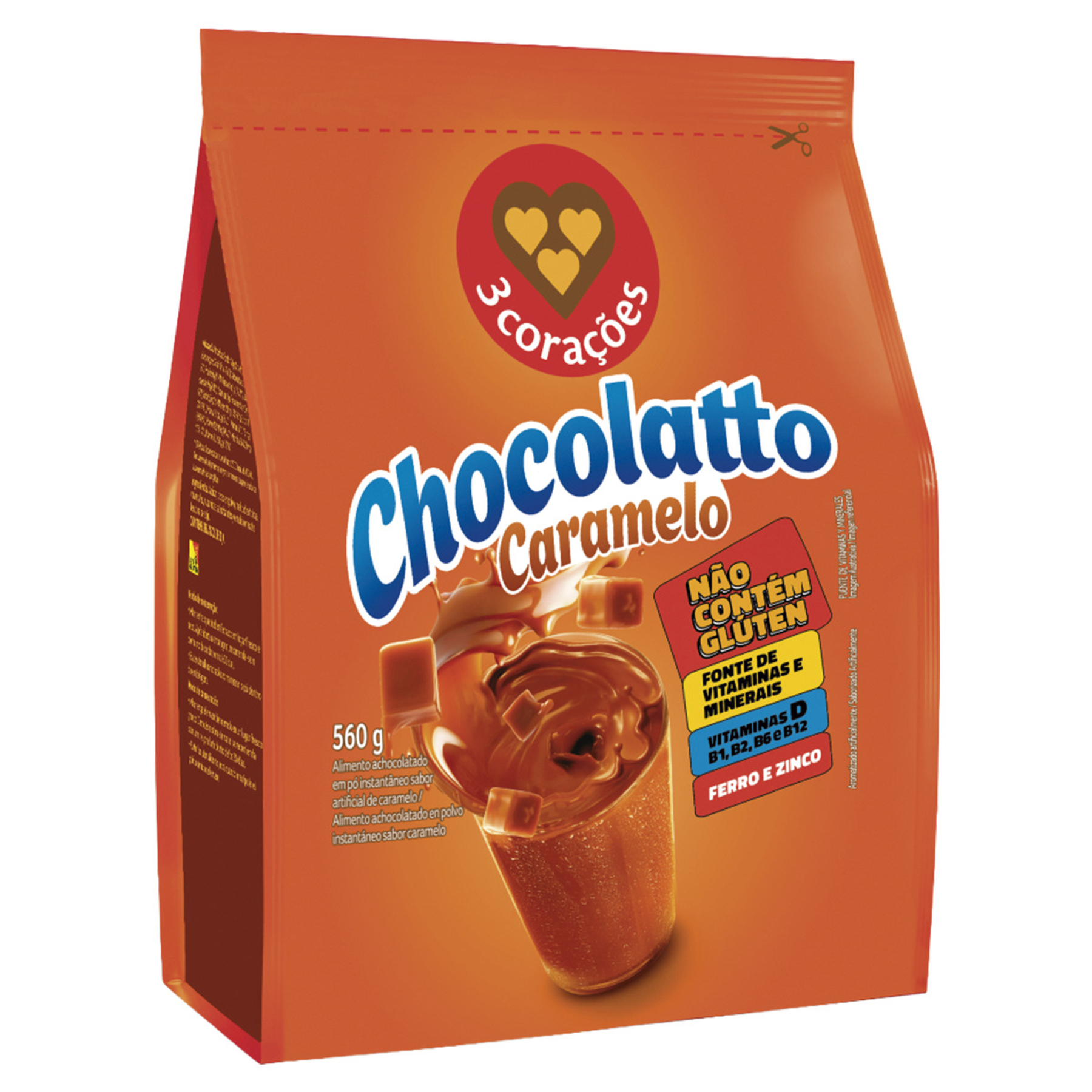Achocolatado Caramelo Chocolatto 3 Cora&ccedil;&otilde;es Pacote 560g