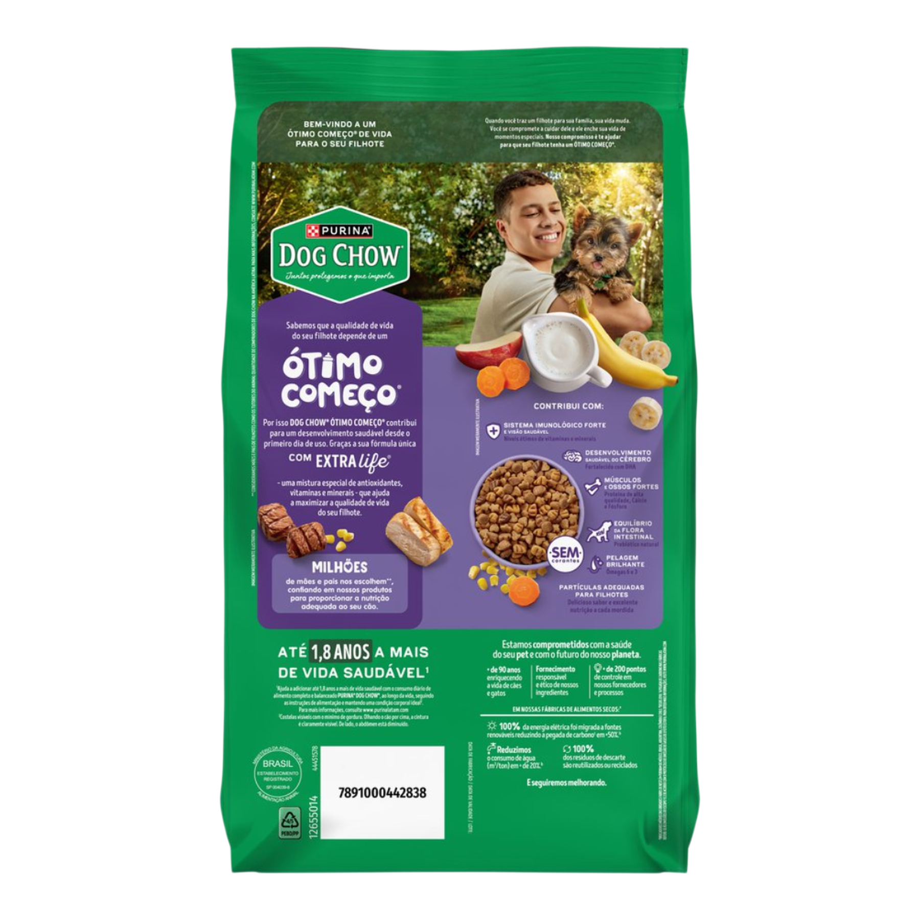 Alimento para C&atilde;es Filhotes Minis e Pequenos Carne, Frango, Frutas e Leite Purina Dog Chow &Oacute;timo Come&ccedil;o com Extra Life Pacote 900g