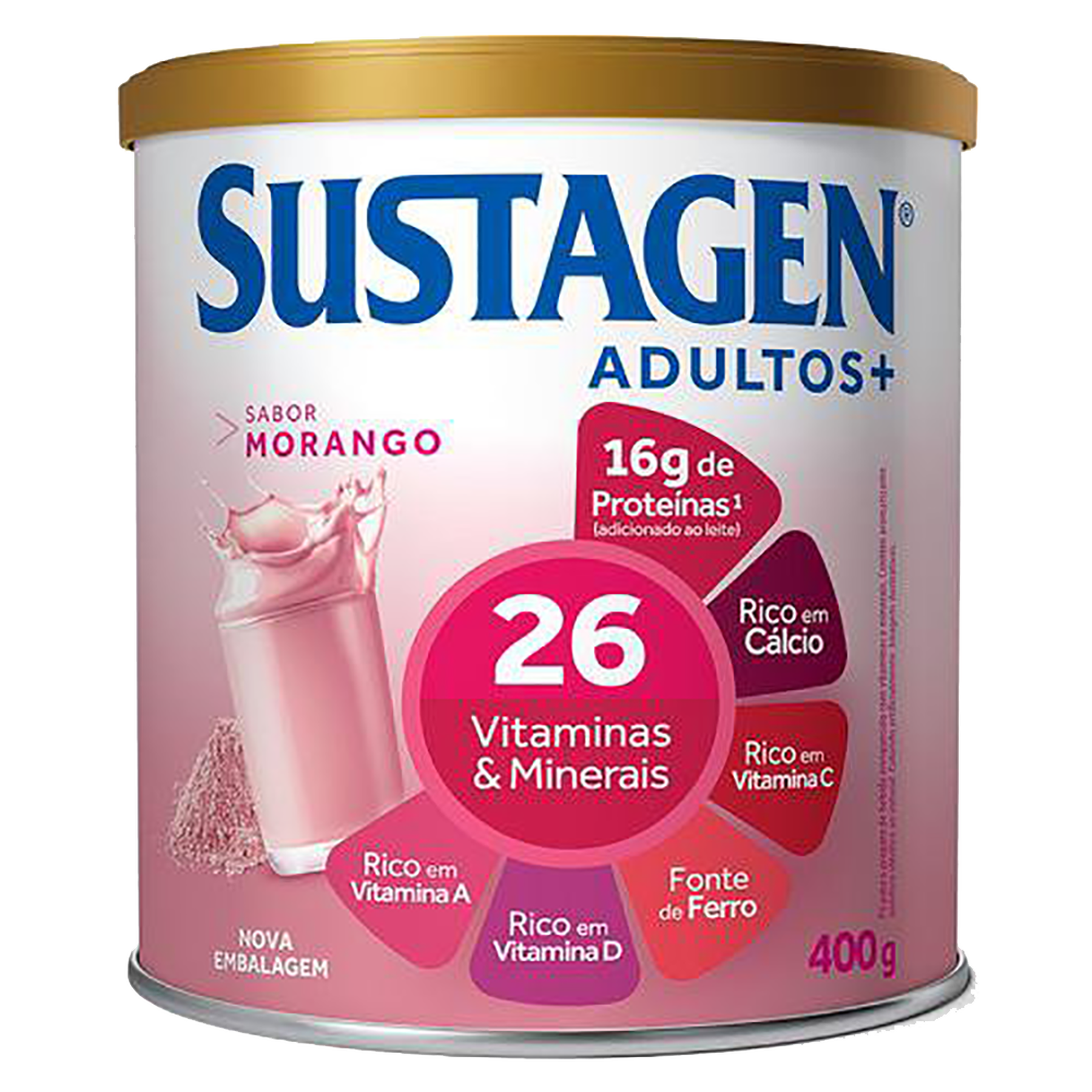 Complemento Alimentar Morango Sustagen Adultos+ Lata 400g