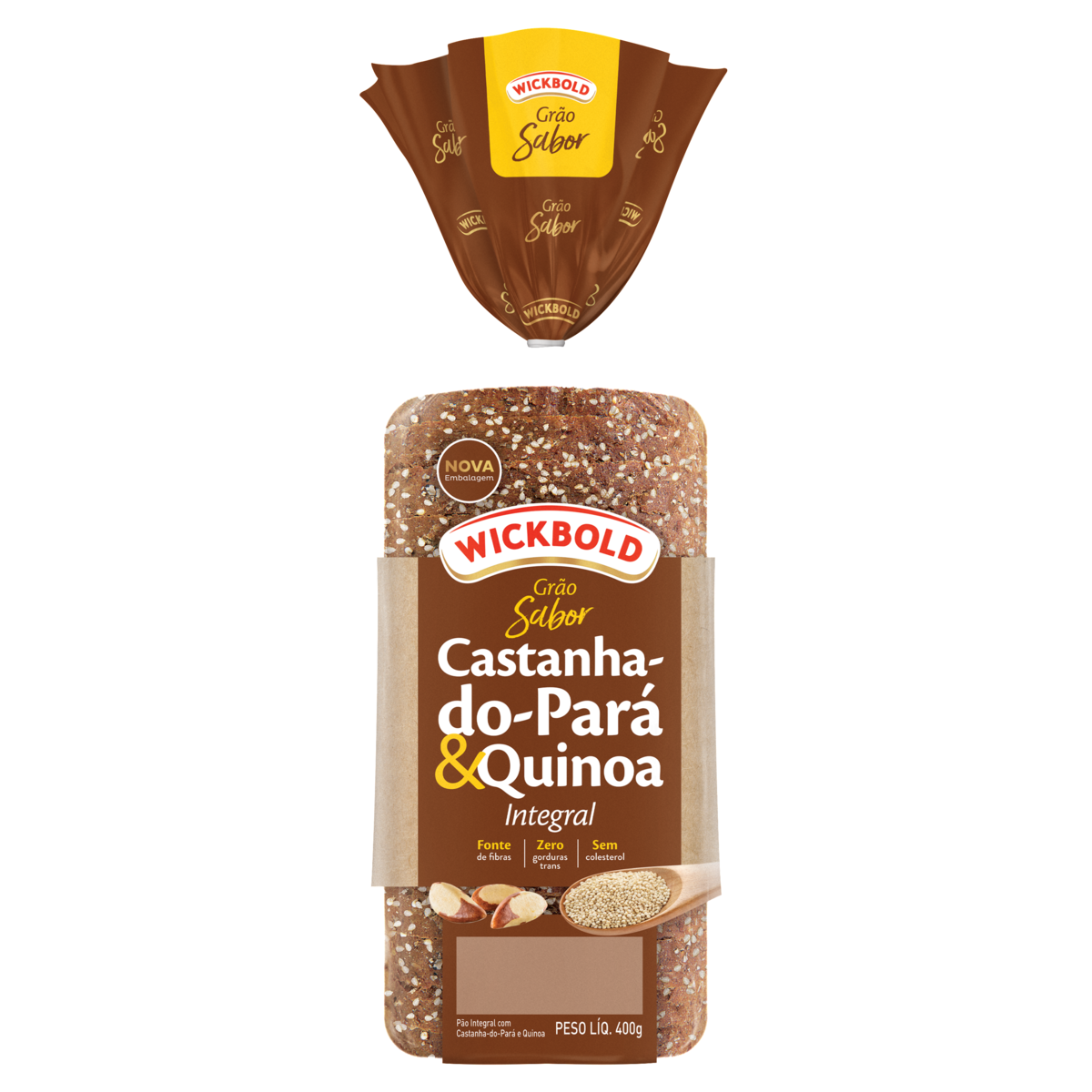 P&atilde;o de Forma 37,8% Integral Castanha-do-Par&aacute; e Quinoa Wickbold Gr&atilde;o Sabor Pacote 400g