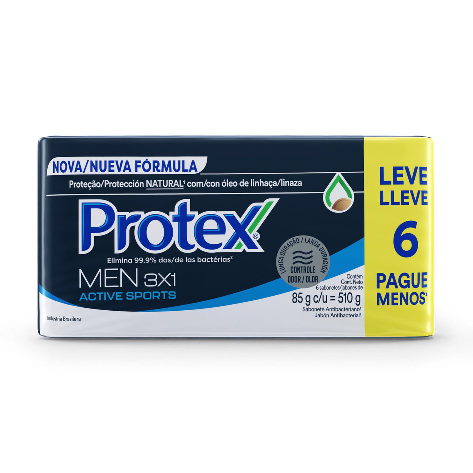 Sabonete Antibacteriano em Barra Men 3x1 Active Sports Protex Envoltório 510g C/6 Unidades - Embalagem Leve Mais Pague Menos