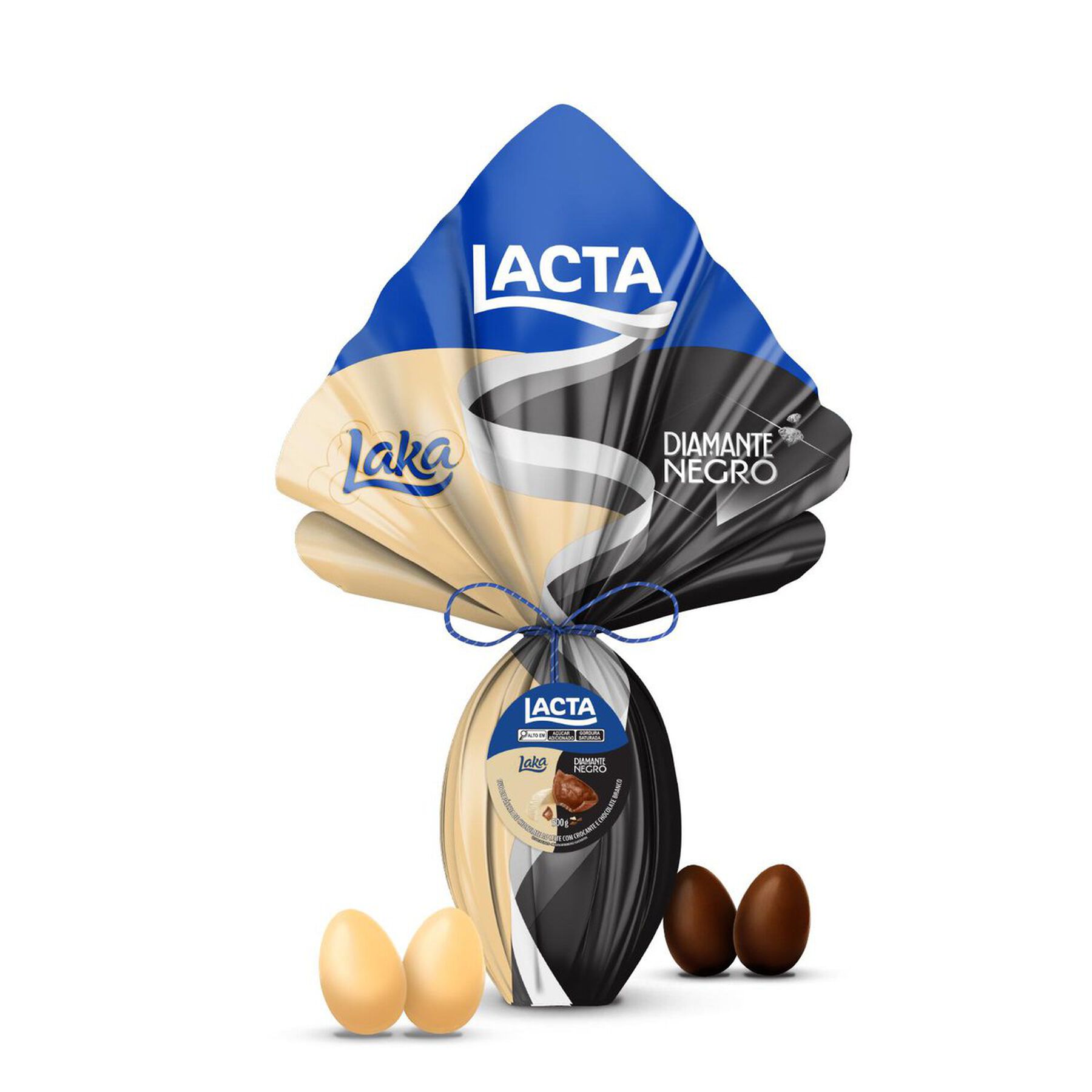 Ovo de P&aacute;scoa ao Leite e Branco Diamante Negro + Laka Lacta 500g