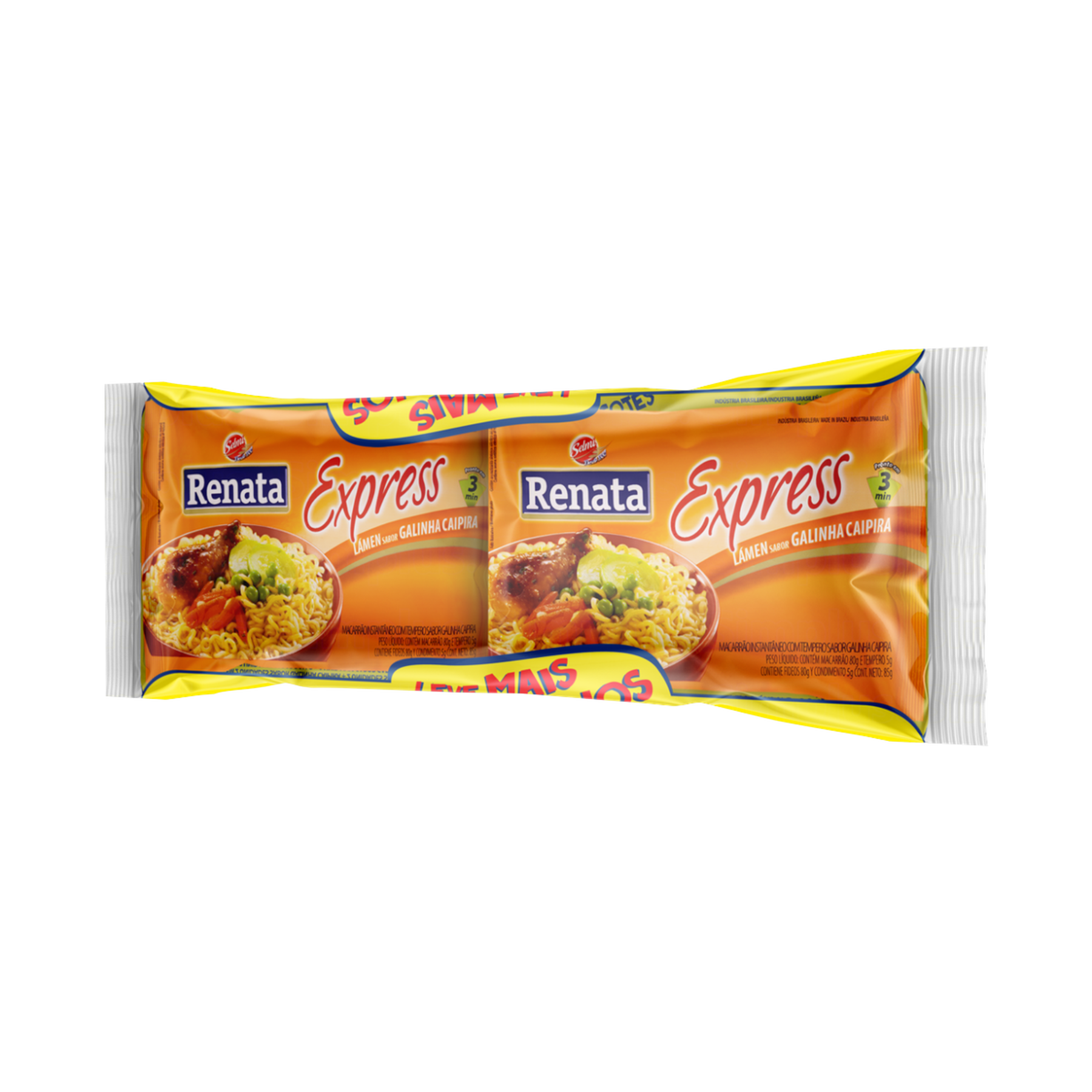 Kit Macarr&atilde;o Instant&acirc;neo L&aacute;men Galinha Caipira + Carne Renata Express 340g 4 Unidades Leve Mais Pague Menos