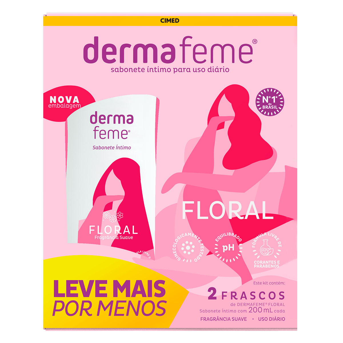 Pack Sabonete L&iacute;quido &Iacute;ntimo Suave Floral Dermafeme C/2 Unidades 200ml Cada
