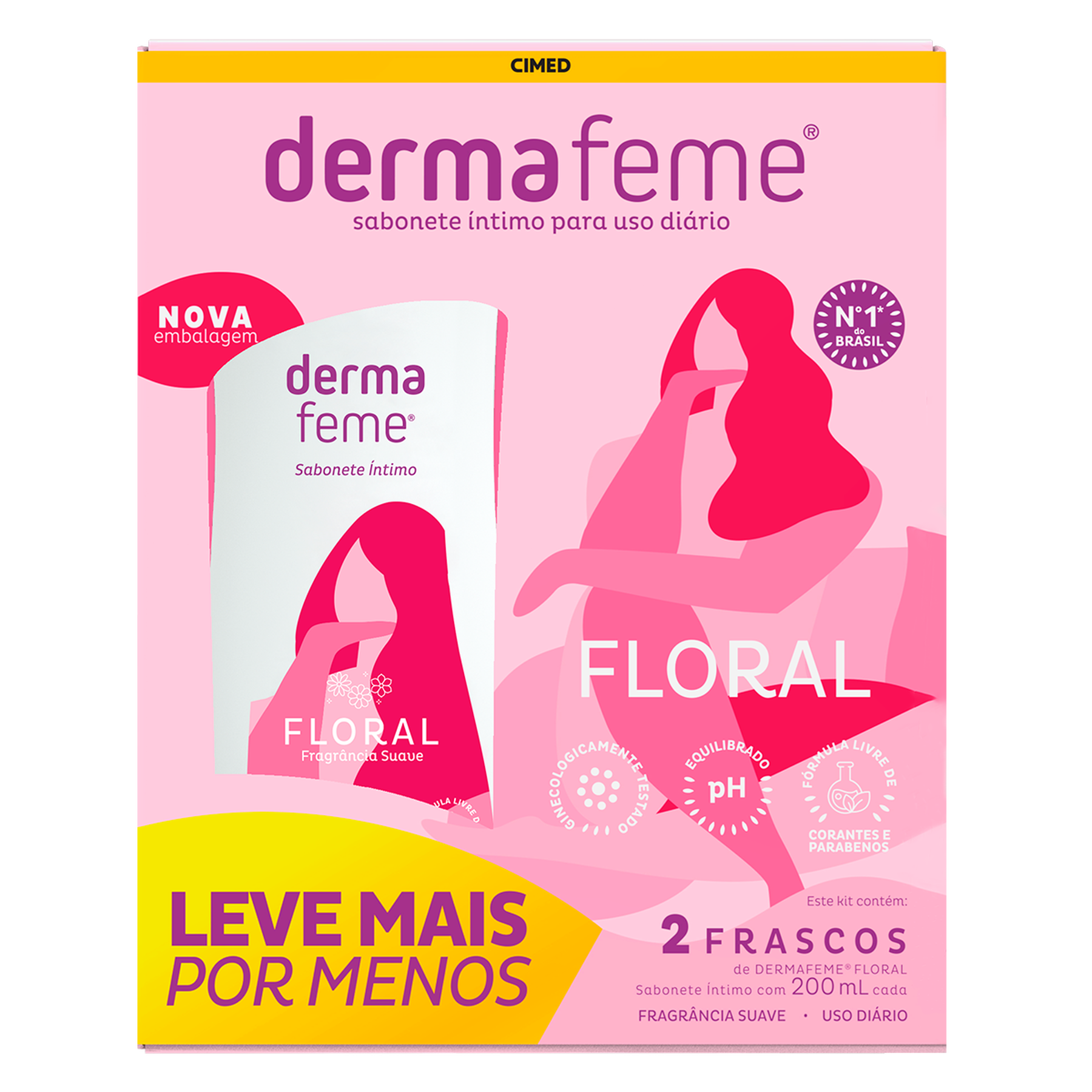 Pack Sabonete L&iacute;quido &Iacute;ntimo Suave Floral Dermafeme C/2 Unidades 200ml Cada
