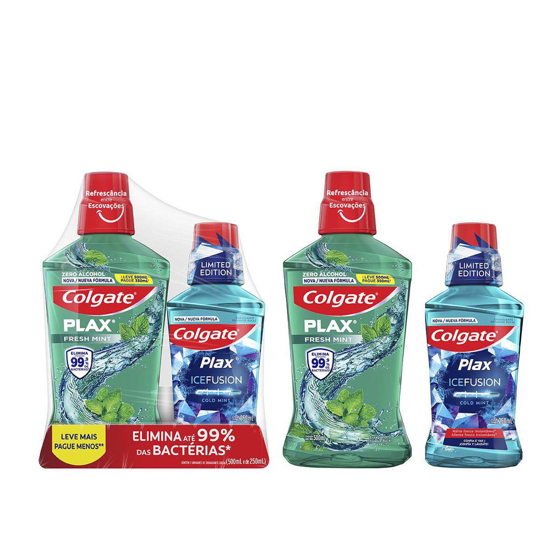 Enxaguante Bucal Zero &Aacute;lcool Fresh Mint Colgate Plax - Embalagem Leve 500ml Pague 350ml + Ice Fusion Cold Mint 250ml