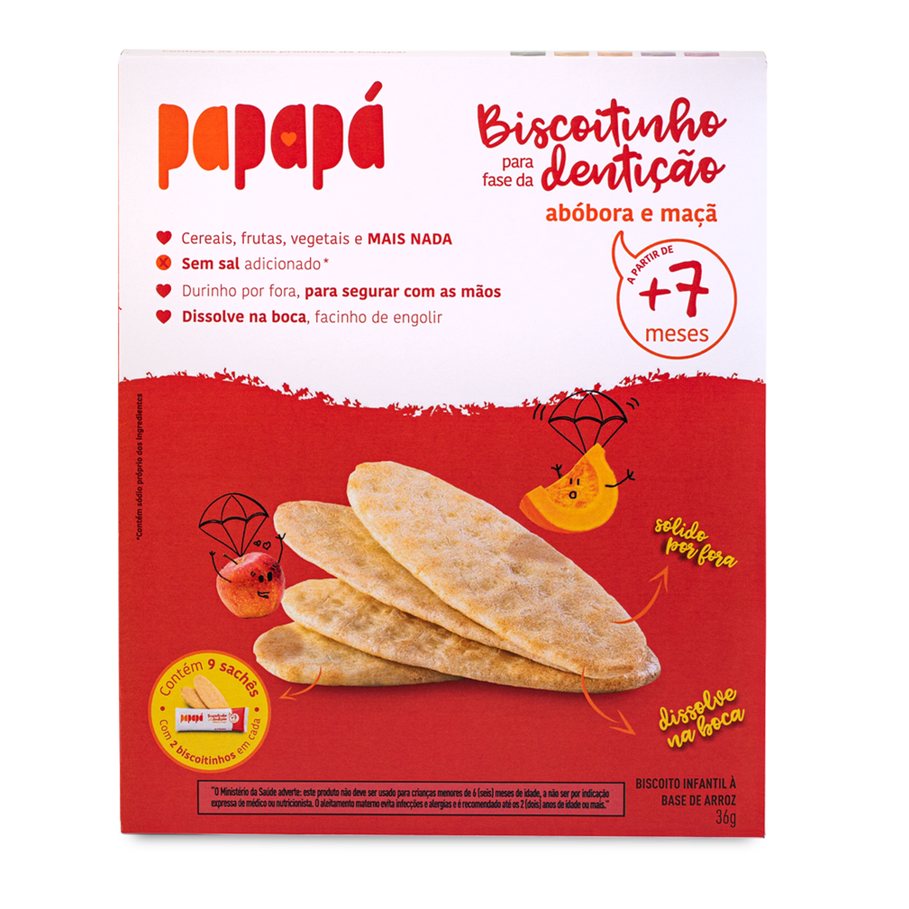 Biscoitinho para Fase da Denti&ccedil;&atilde;o Ab&oacute;bora e Ma&ccedil;&atilde; sem Gl&uacute;ten Papap&aacute; Caixa 36g&nbsp;