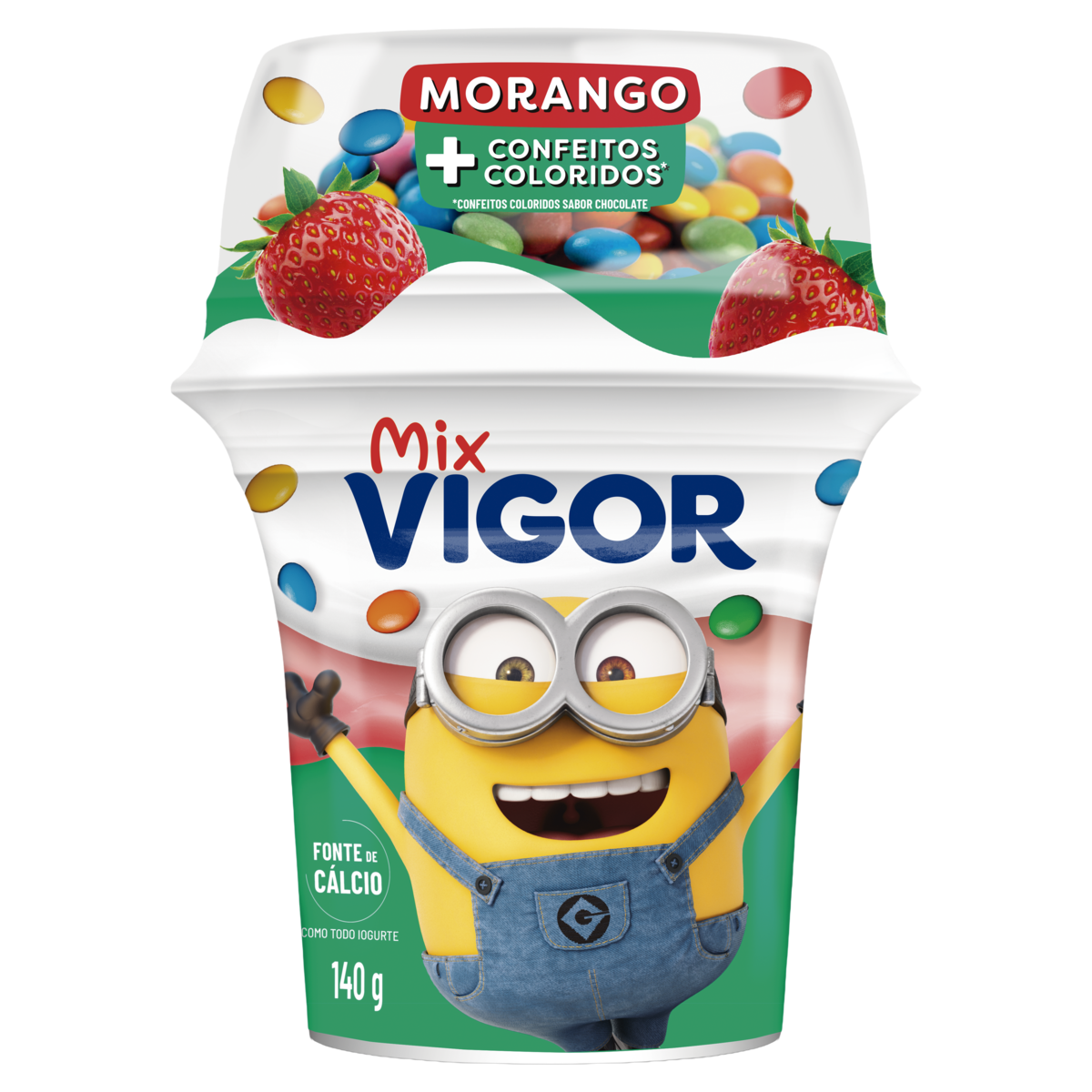 Iogurte Morango + Confeitos Coloridos Vigor Mix Copo 140g
