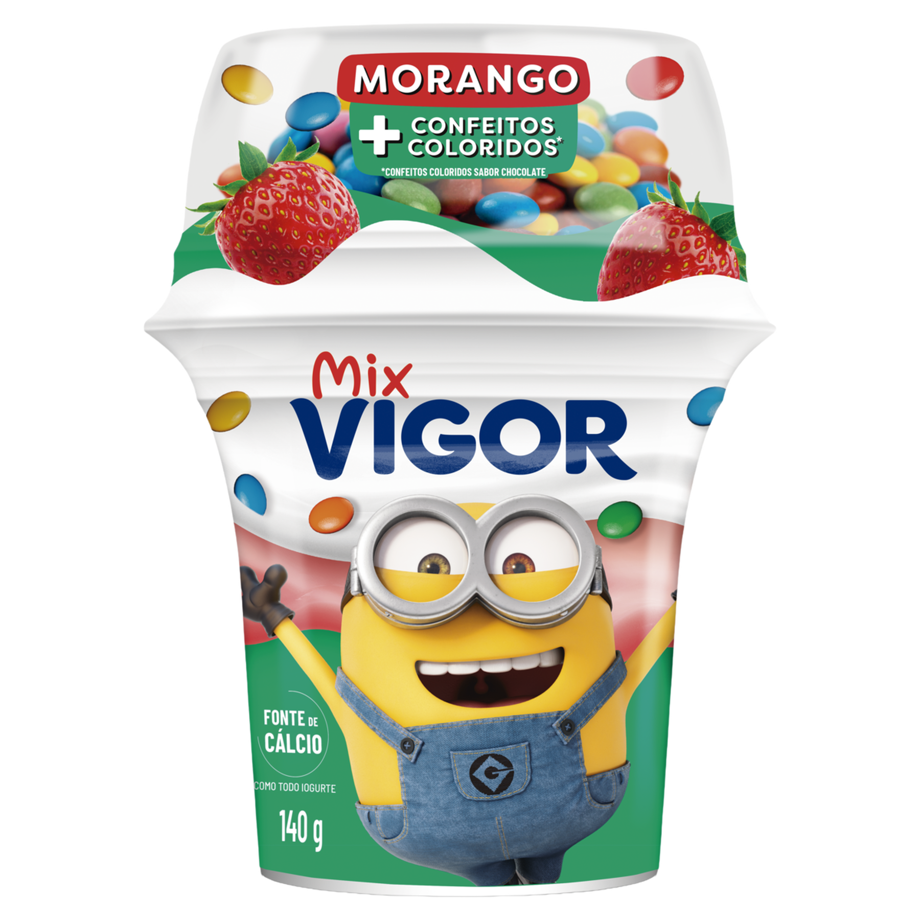 Iogurte Morango + Confeitos Coloridos Vigor Mix Copo 140g