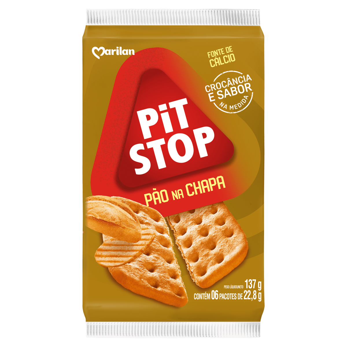 Biscoito P&atilde;o na Chapa Pit Stop Marilan Pacote 137g C/6 Unidades