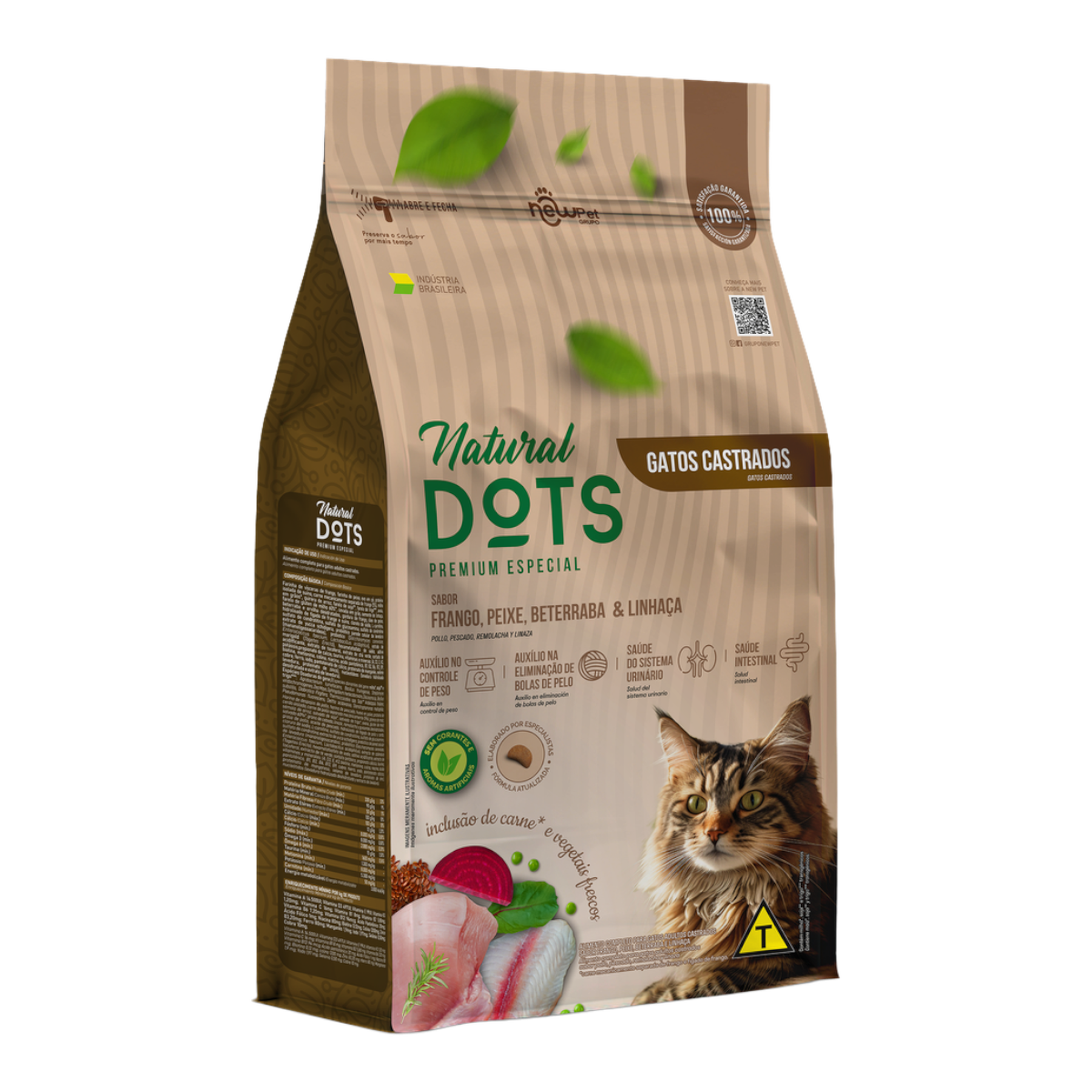 Alimento para Gatos Castrados Frango, Peixe, Beterraba e Linha&ccedil;a Natural Dots Pacote 1kg