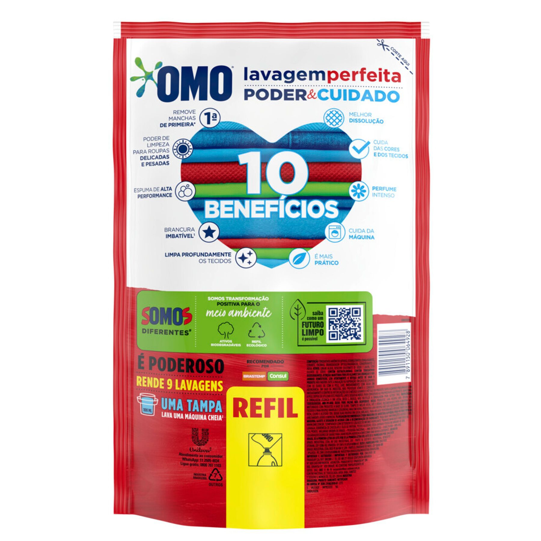 Sabão Líquido Omo Lavagem Perfeita Sachê 900ml Refil Econômico