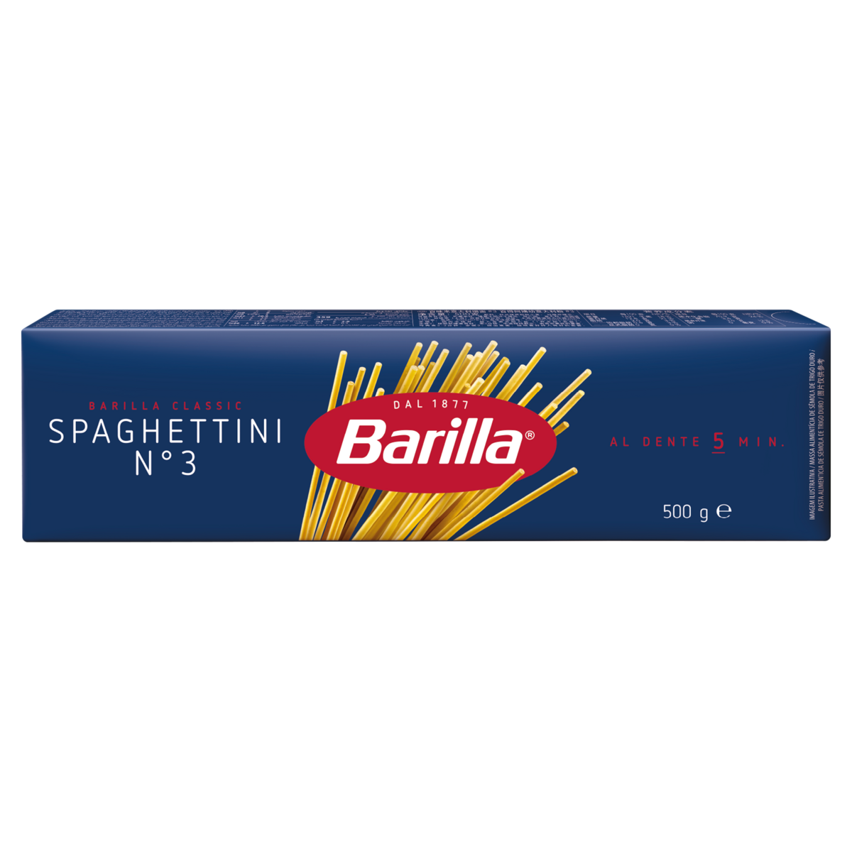 Macarr&atilde;o de S&ecirc;mola de Trigo Duro Spaghettini 3 Barilla Classic Caixa 500g