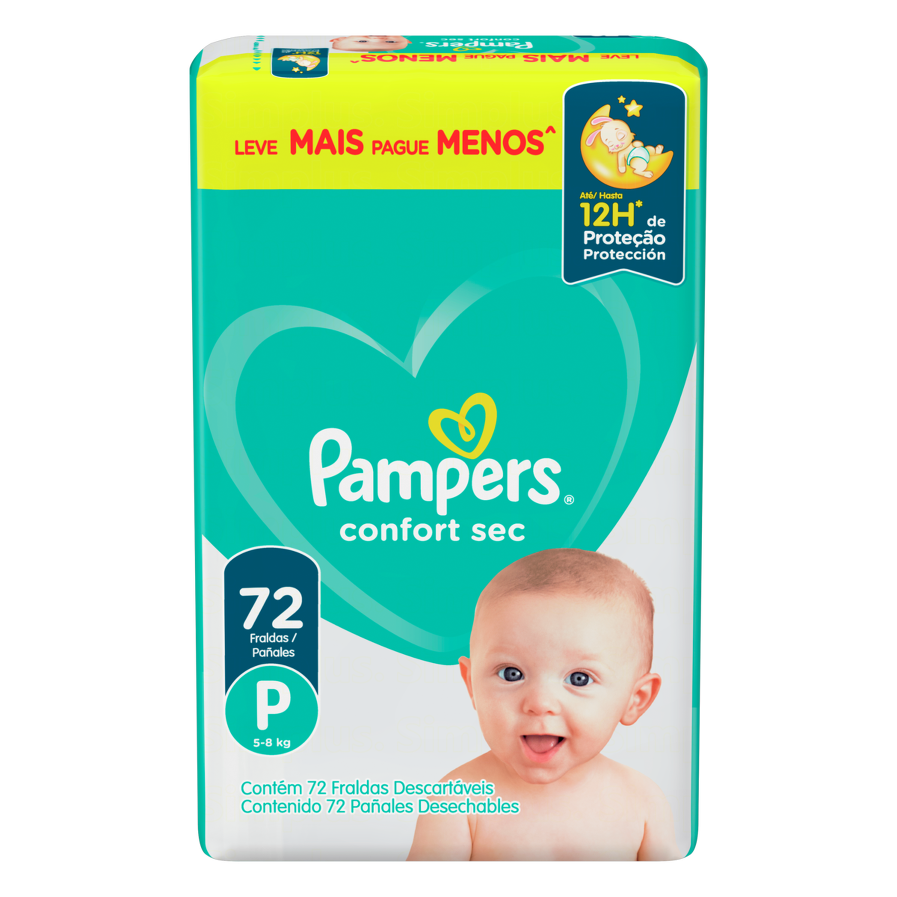 Fralda Descartável Infantil Confort Sec Pampers Tam. P Pacote C/72 Unidades