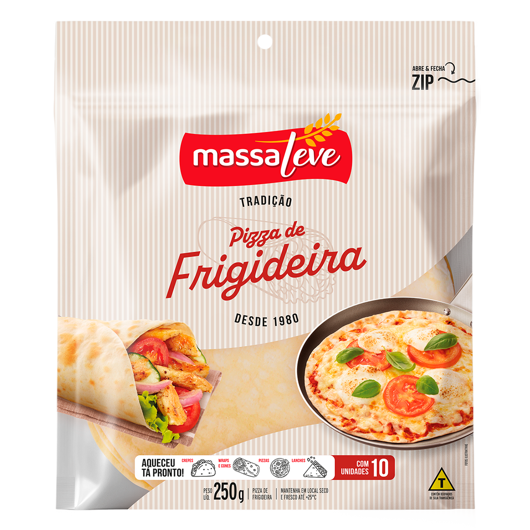 Pizza de Frigideira Massa Leve Pacote 250g C/10 Unidades