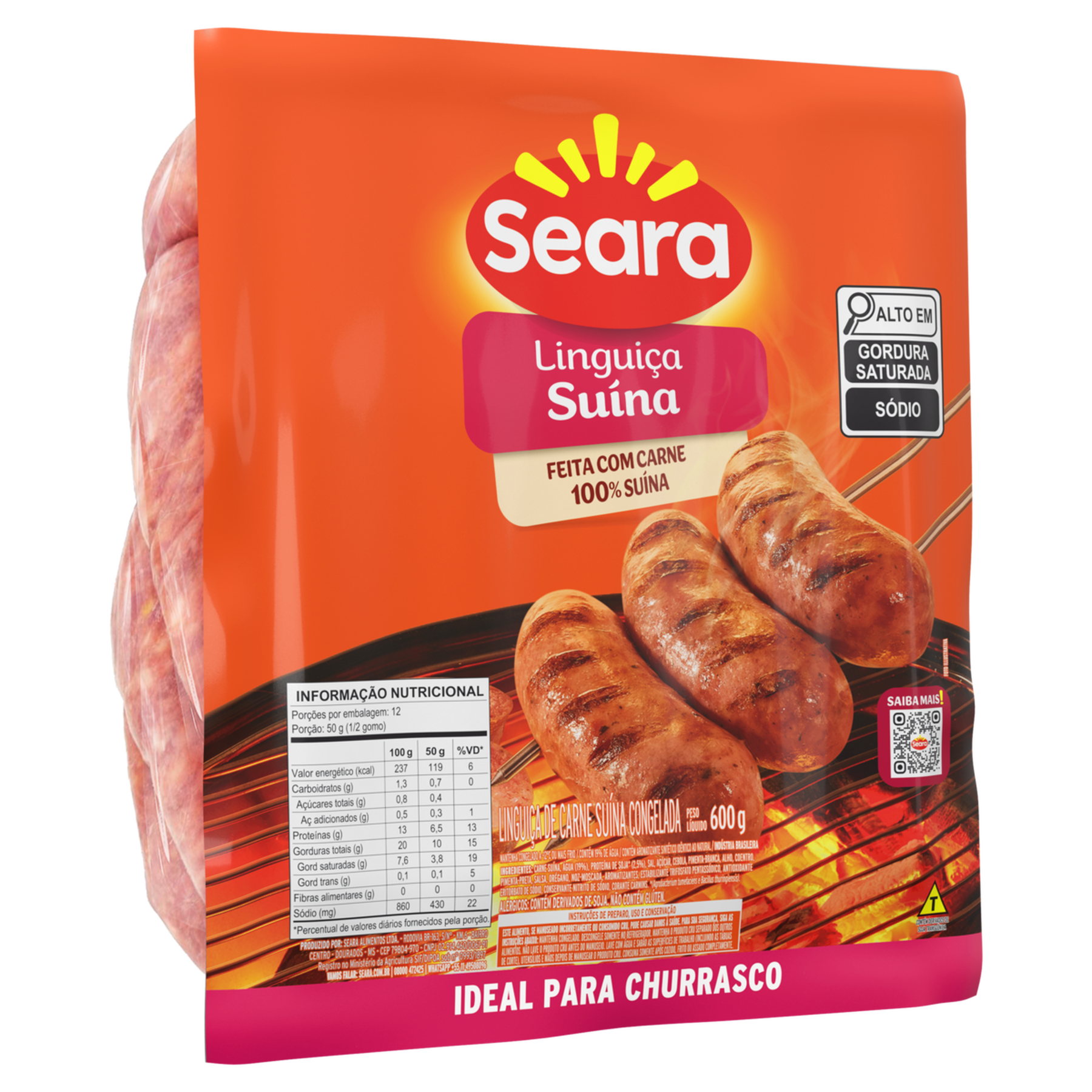 Lingui&ccedil;a Su&iacute;na Seara Pacote 600g