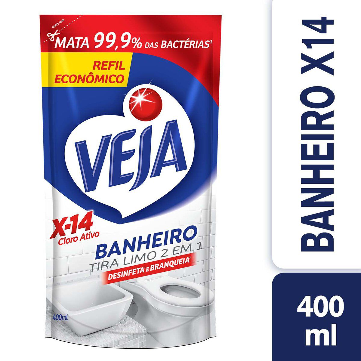 Desinfetante Banheiro Tira Limo X-14 Veja Sach&ecirc; 400ml - Embalagem Refil Econ&ocirc;mico