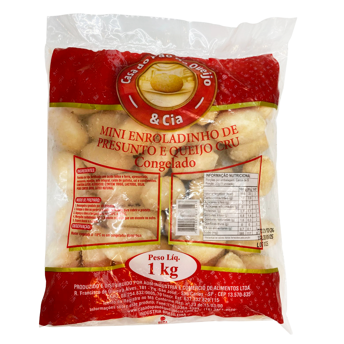 Mini Enroladinho de Presunto e Queijo Congelado Casa do P&atilde;o de Queijo Pacote 1kg