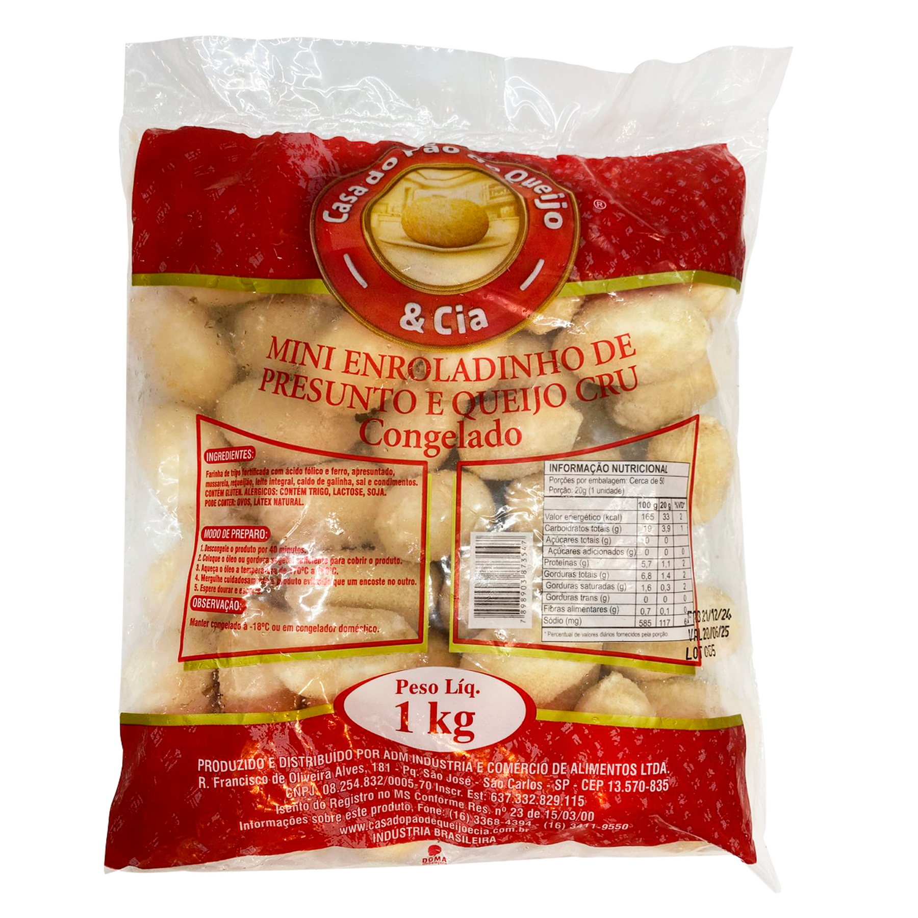 Mini Enroladinho de Presunto e Queijo Congelado Casa do Pão de Queijo Pacote 1kg