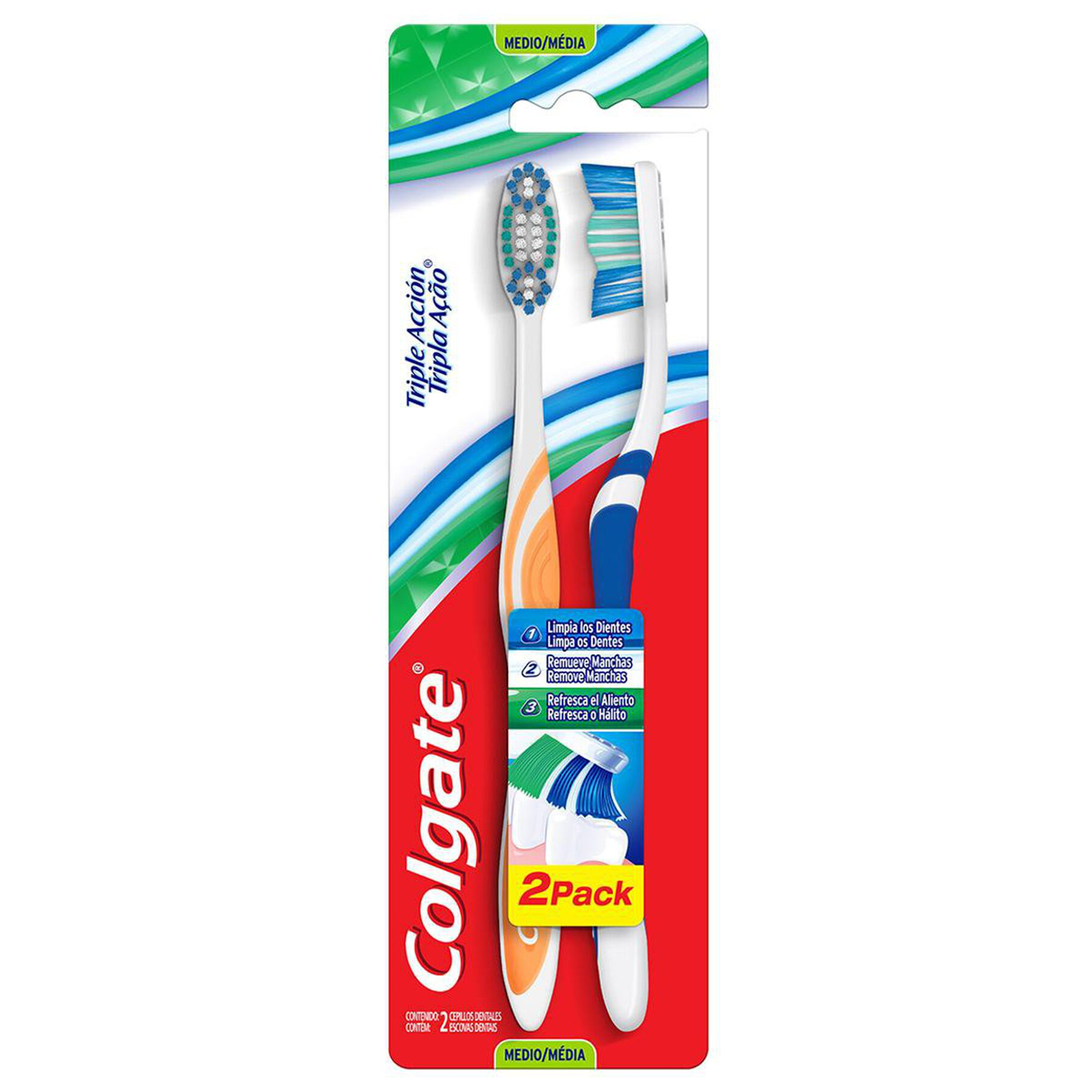 Escova Dental M&eacute;dia Tripla A&ccedil;&atilde;o Colgate C/2 Unidades&nbsp;&nbsp;