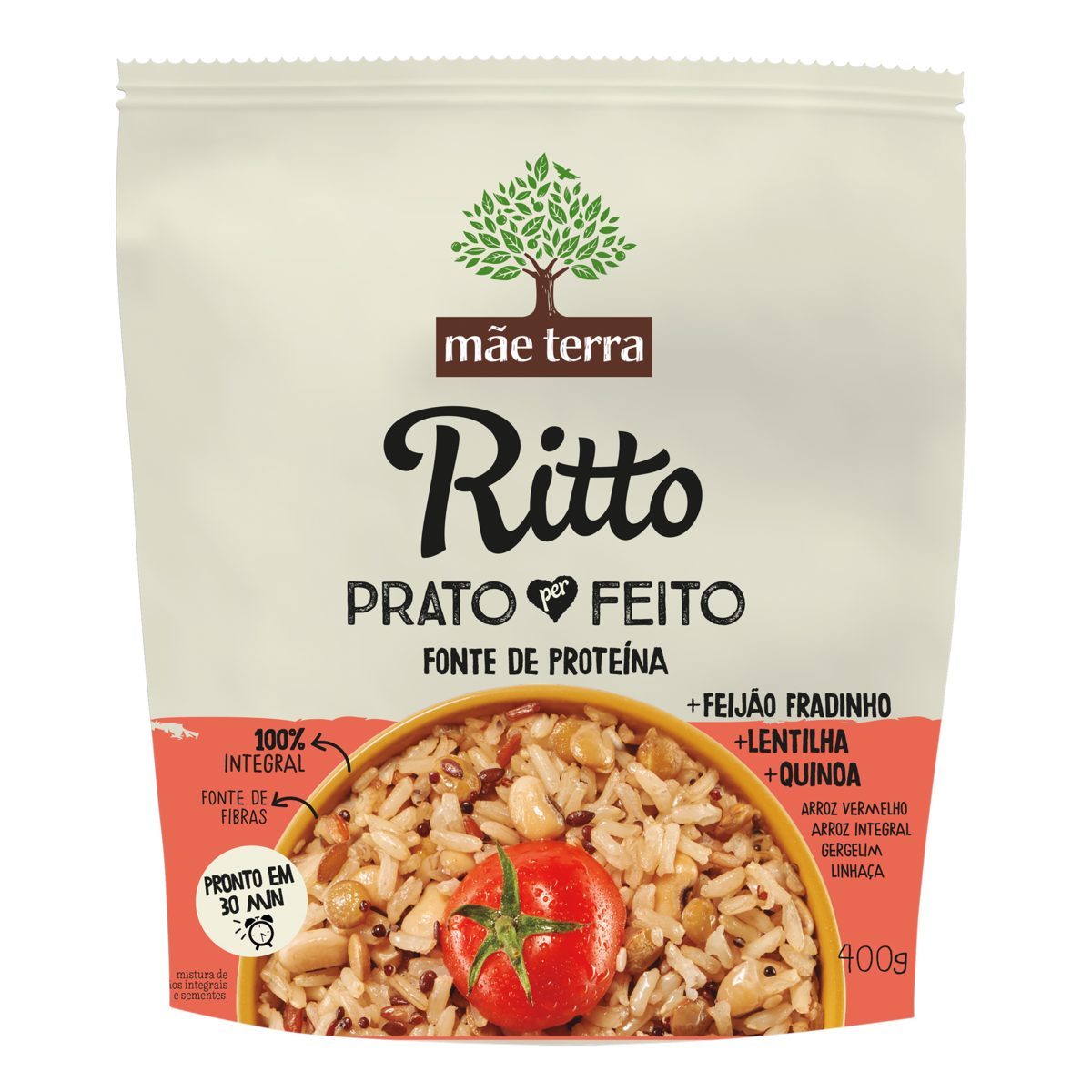 Arroz Integral com Gr&atilde;os e Sementes Ritto Prato Feito M&atilde;e Terra Sach&ecirc; 400g