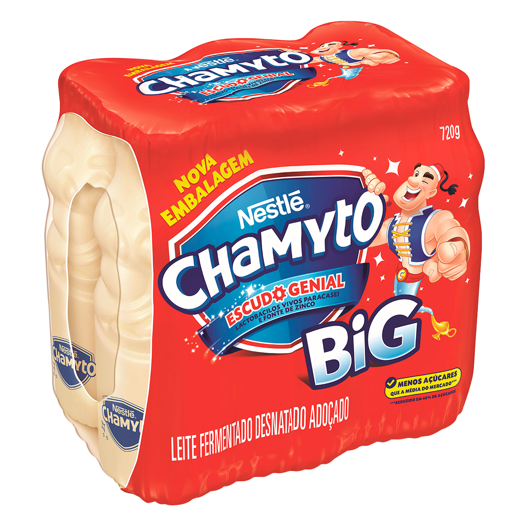 Leite Fermentado Desnatado Big Chamyto Nestlé Frasco 720g C/6 Unidades