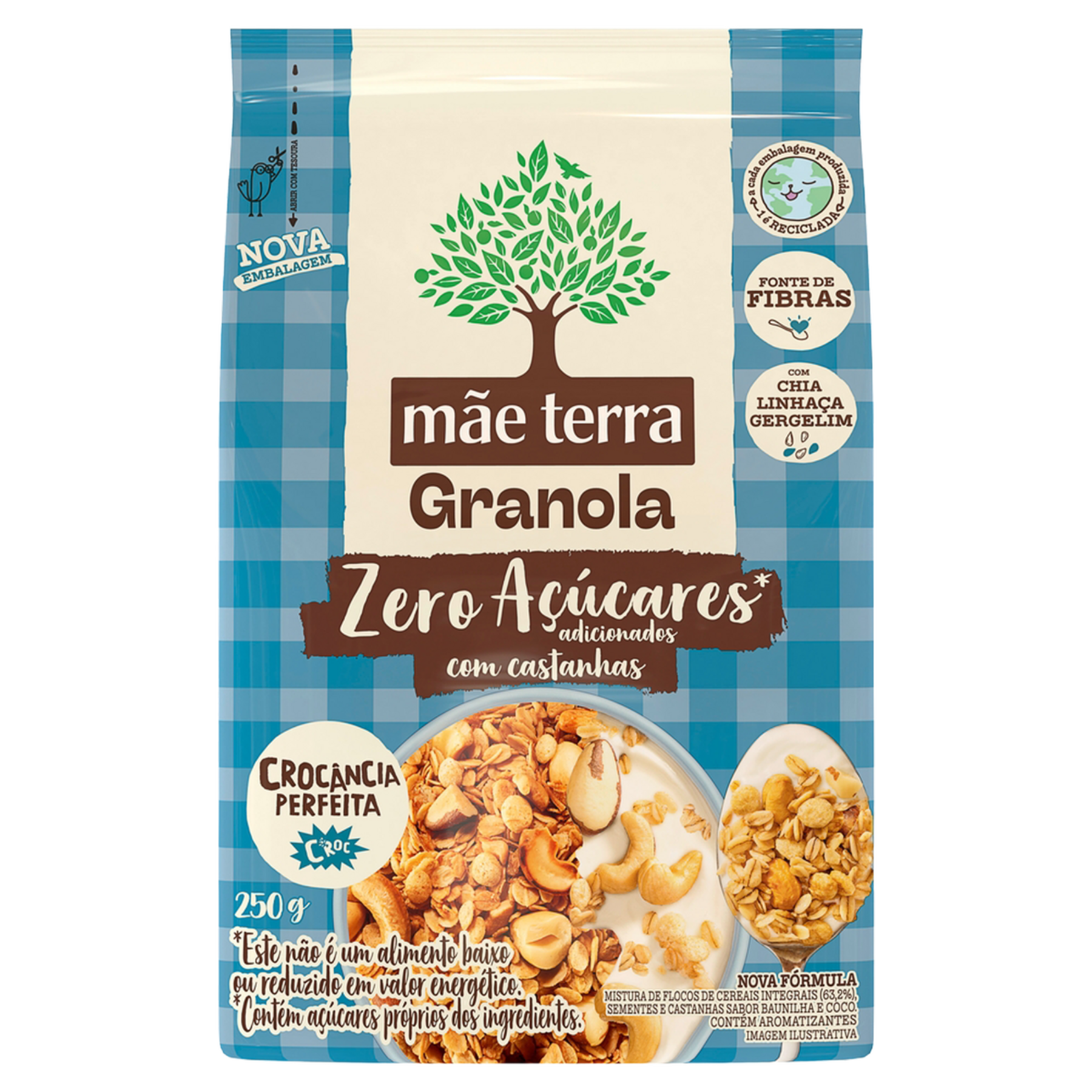 Granola Integral Zero A&ccedil;&uacute;cares Castanhas M&atilde;e Terra Pacote 250g