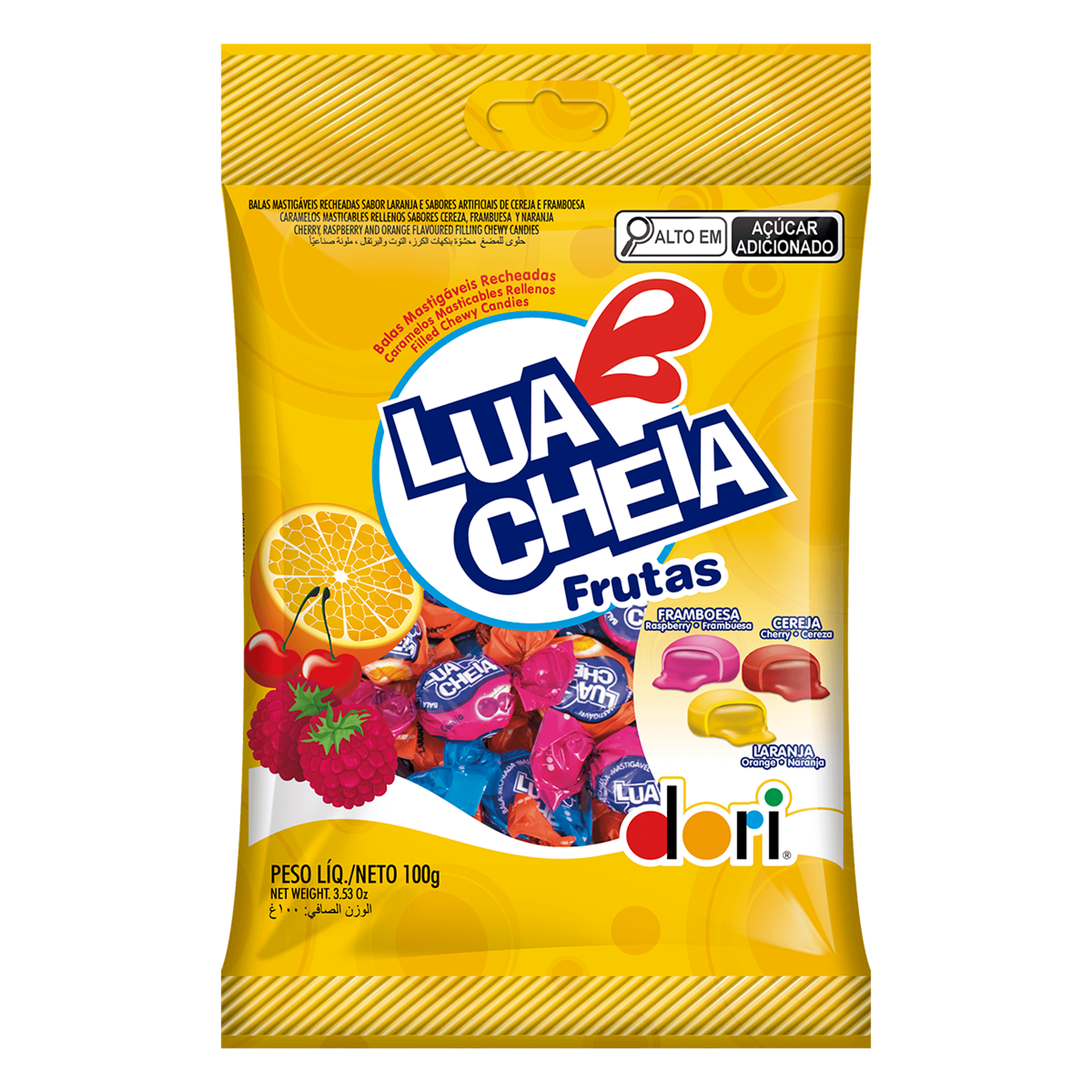 Bala Mastig&aacute;vel Recheada Dori Lua Cheia Pacote 100g