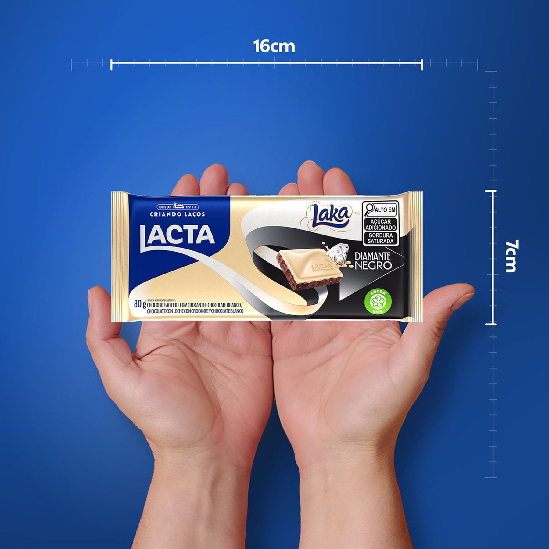 Barra de Chocolate ao Leite e Branco Diamante Negro + Laka Lacta Pacote 80g