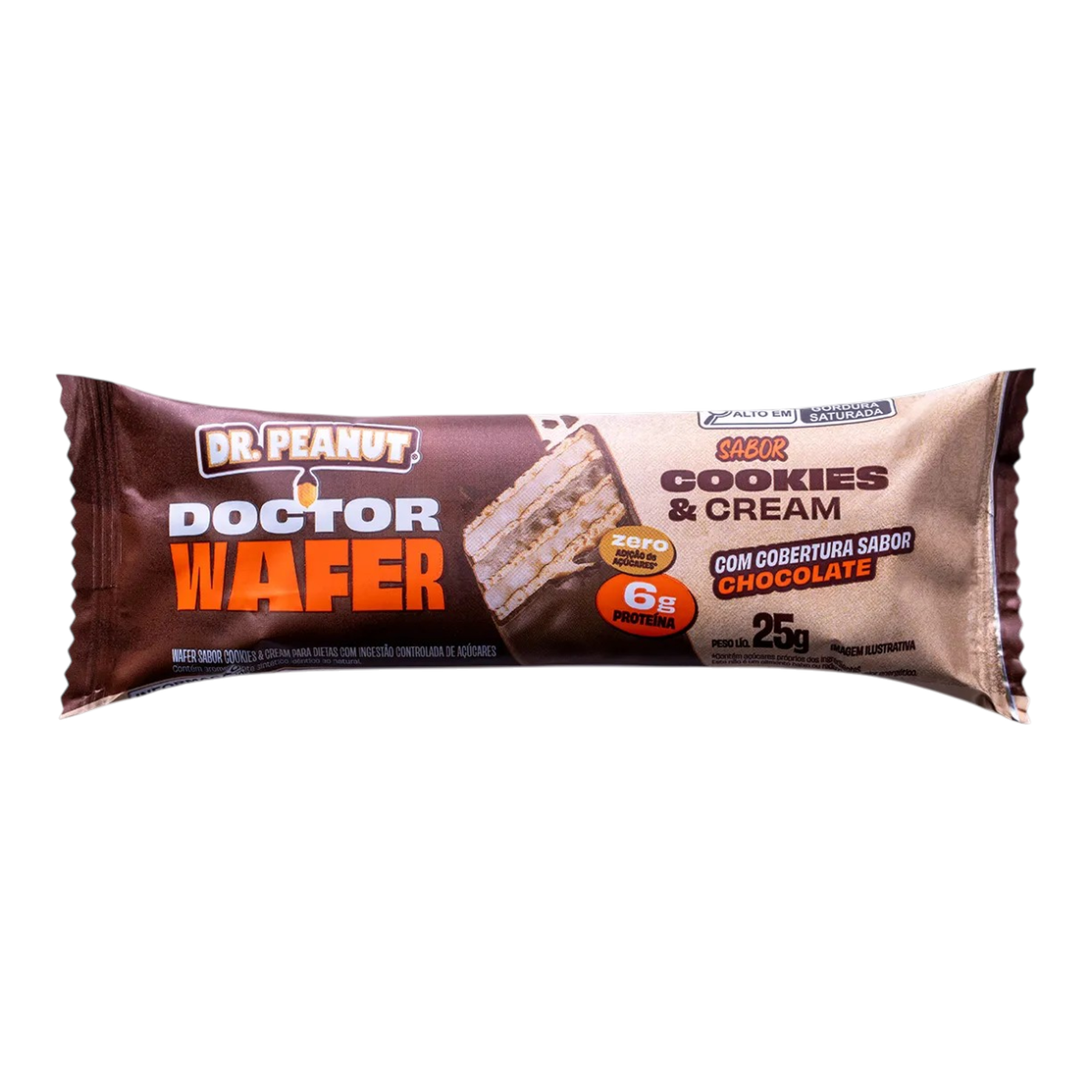 Wafer Prote&iacute;na Cookies & Cream Cobertura Chocolate Dr. Peanut Doctor Wafer Pacote 25g