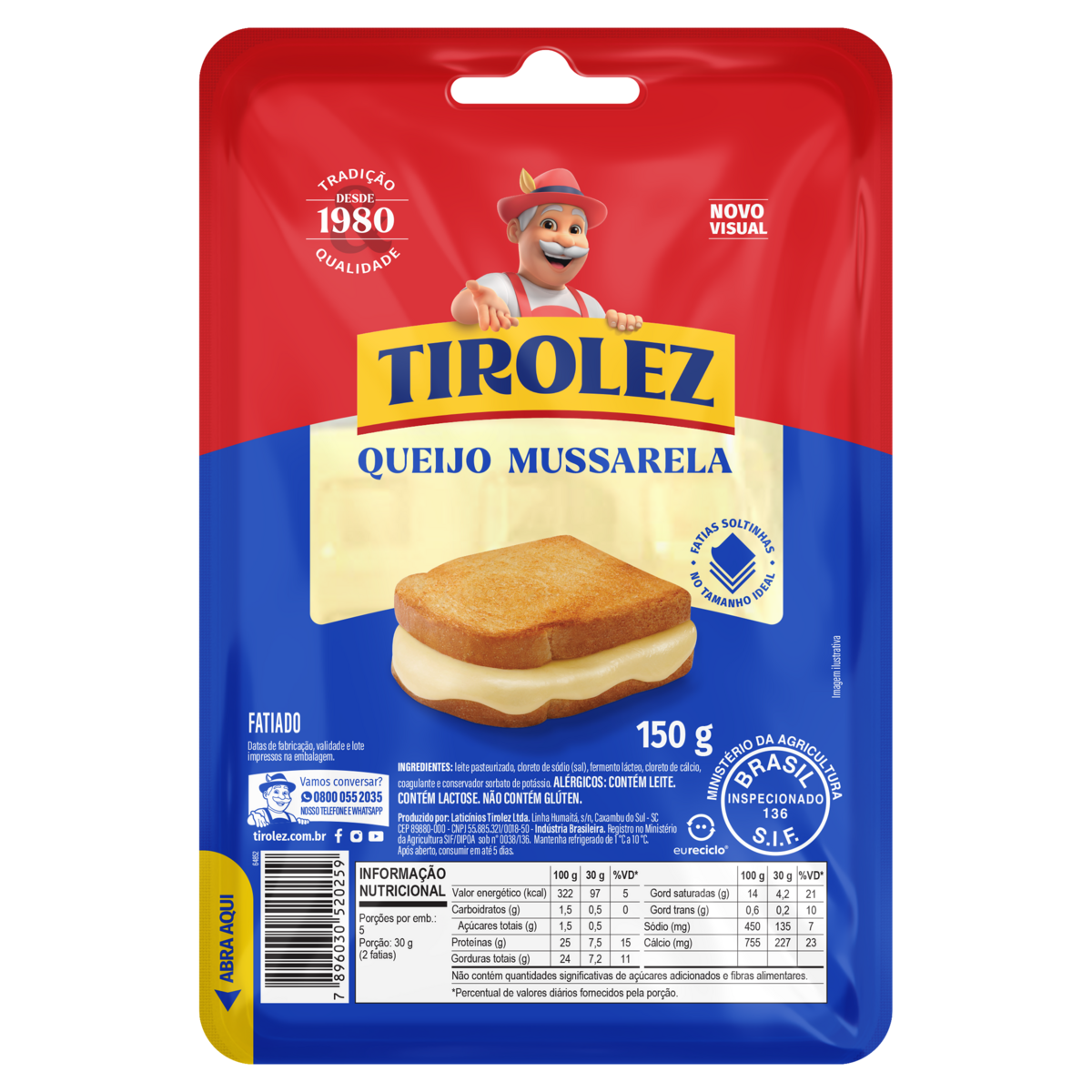 Queijo Mussarela Fatiado Tirolez 150g