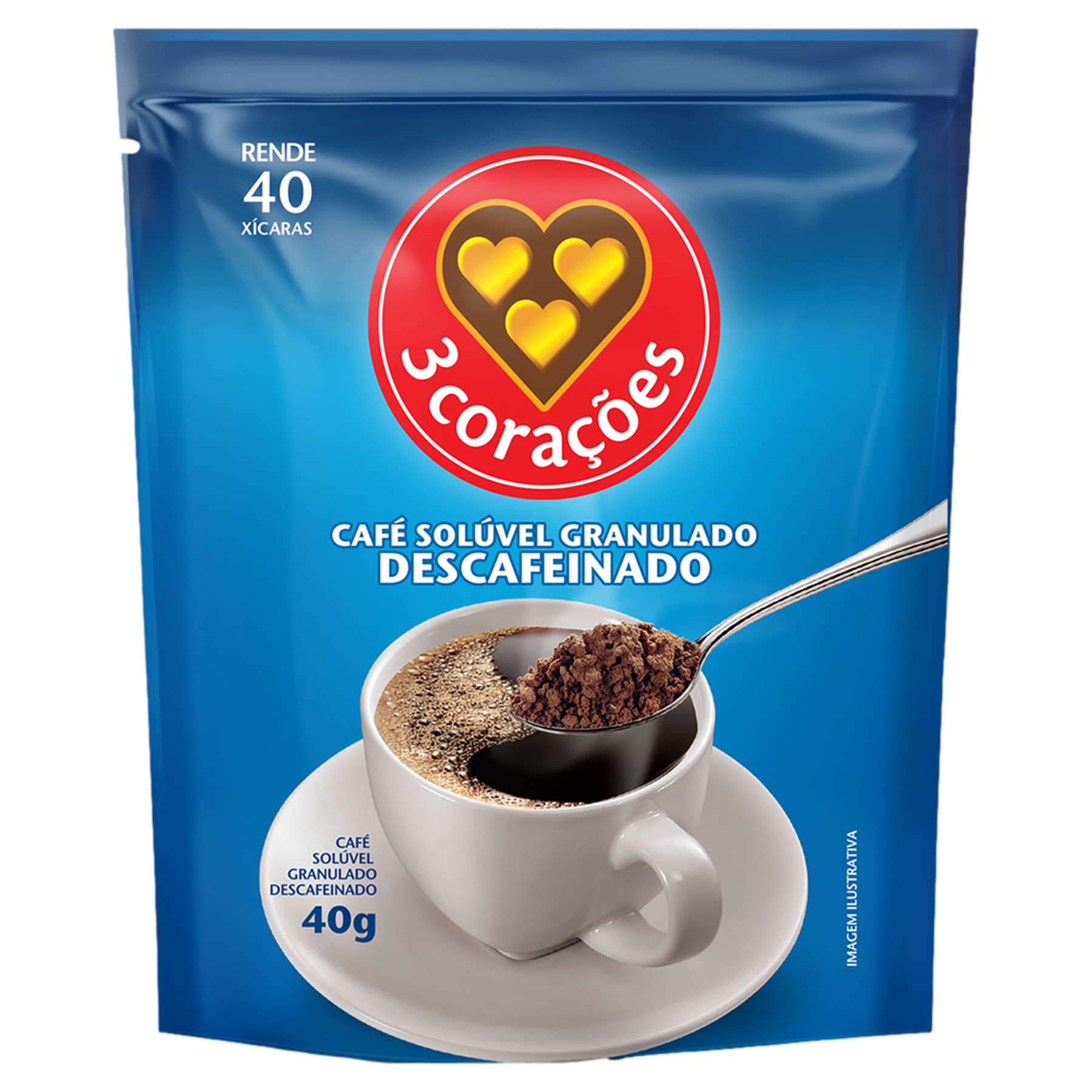 Caf&eacute; Sol&uacute;vel Granulado Descafeinado 3 Cora&ccedil;&otilde;es Sach&ecirc; 40g