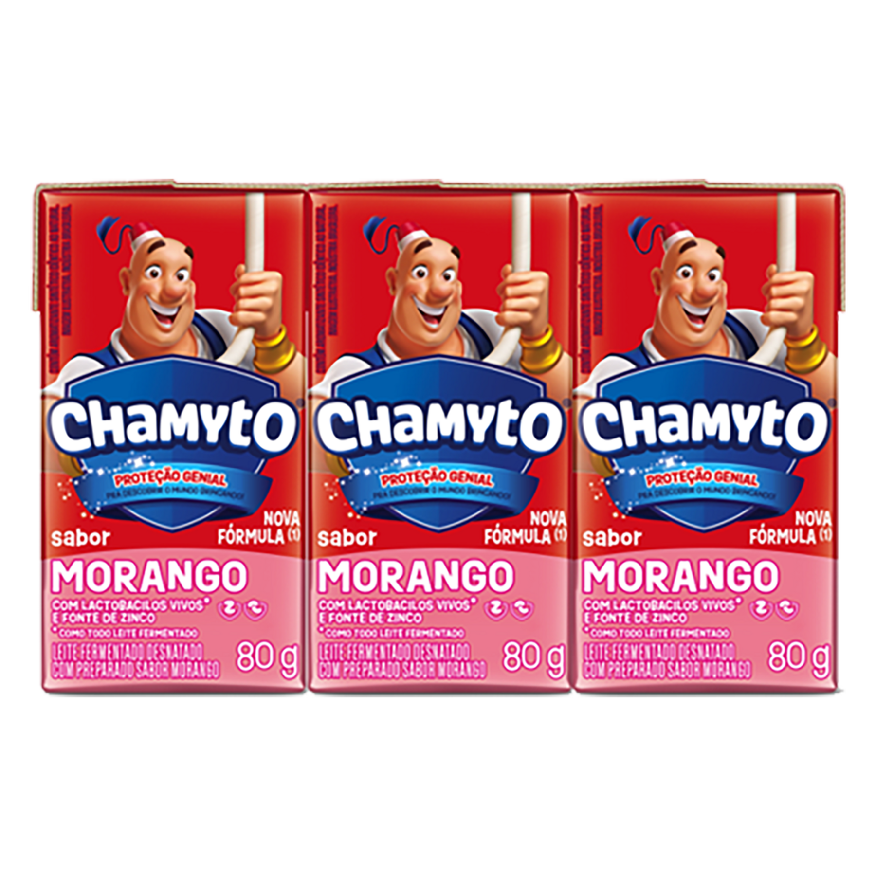 Leite Fermentado Desnatado Morango Chamyto 80g C/6 Unidades