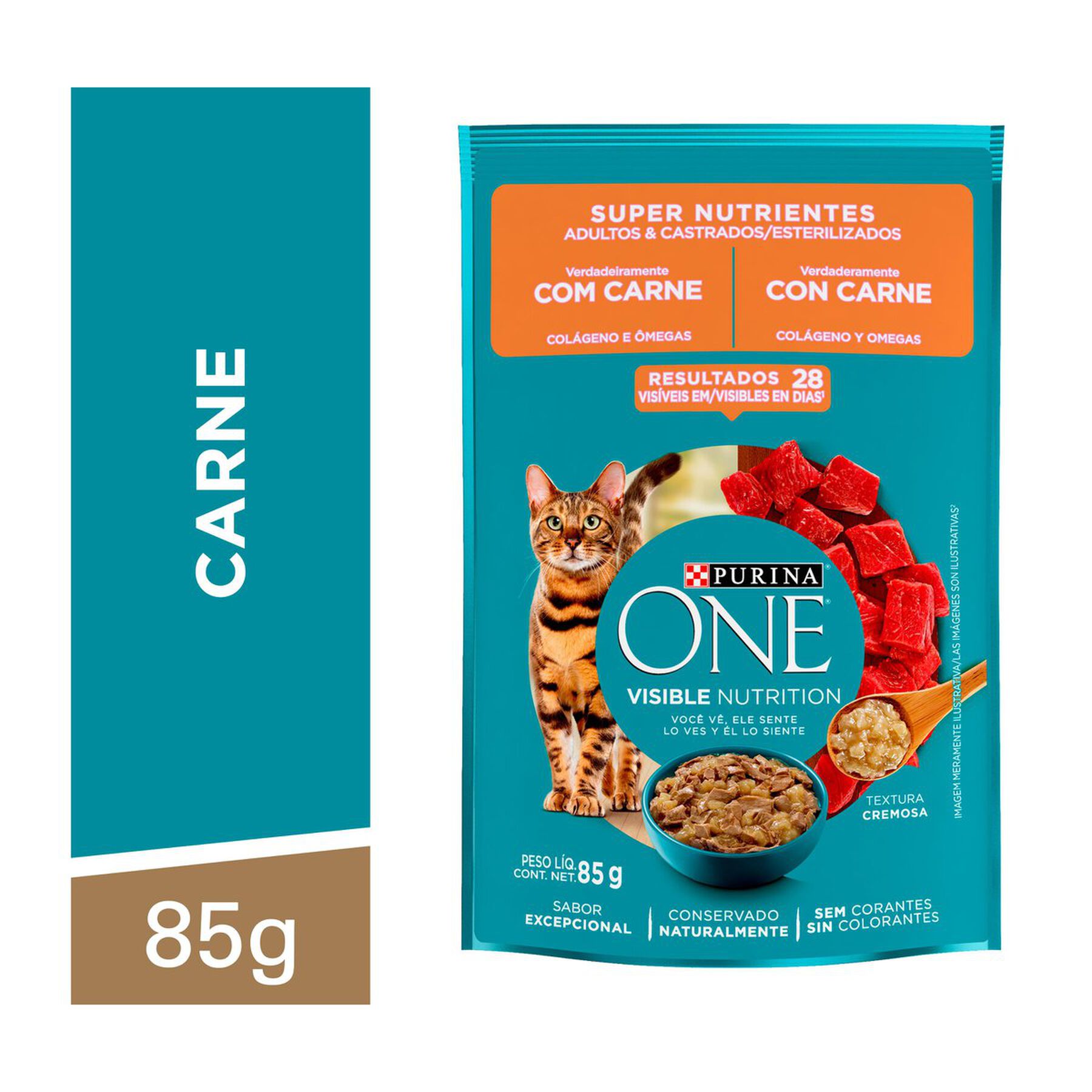 Alimento para Gatos Adultos Castrados Carne Purina One Super Nutrientes Sach&ecirc; 85g