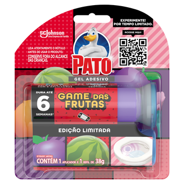 Detergente Sanitário Gel Adesivo com Aplicador Game das Frutas Pato 38g Refil