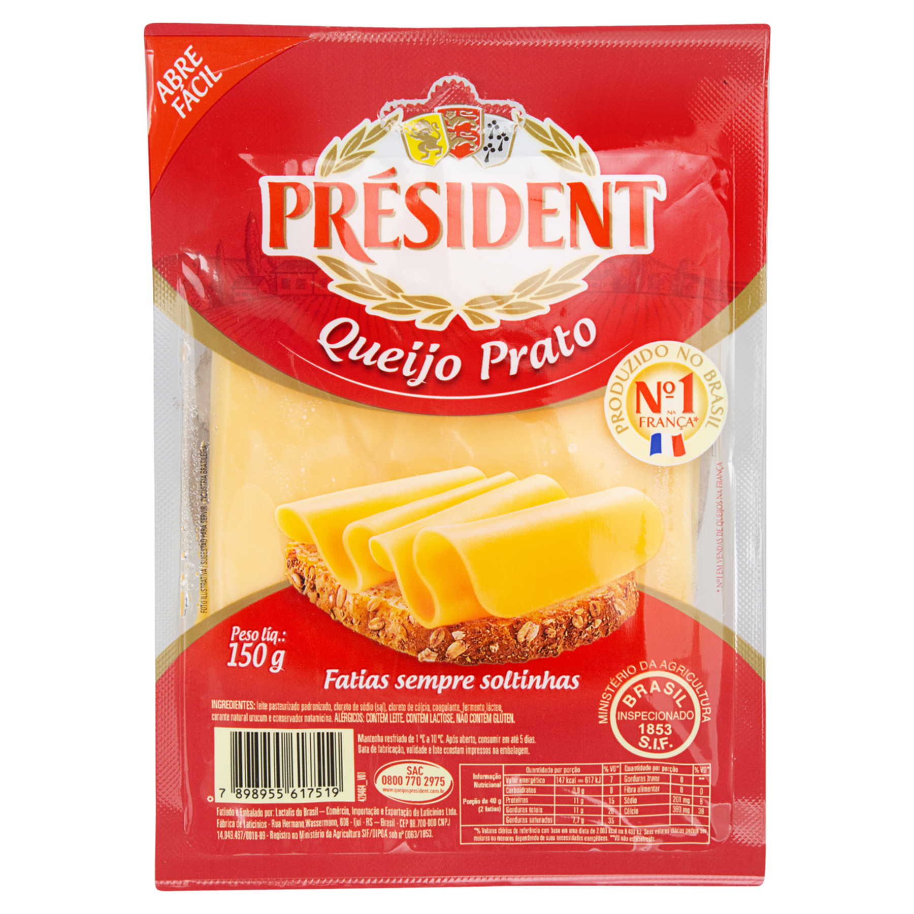 Queijo Prato Fatiado Pr&eacute;sident 150g