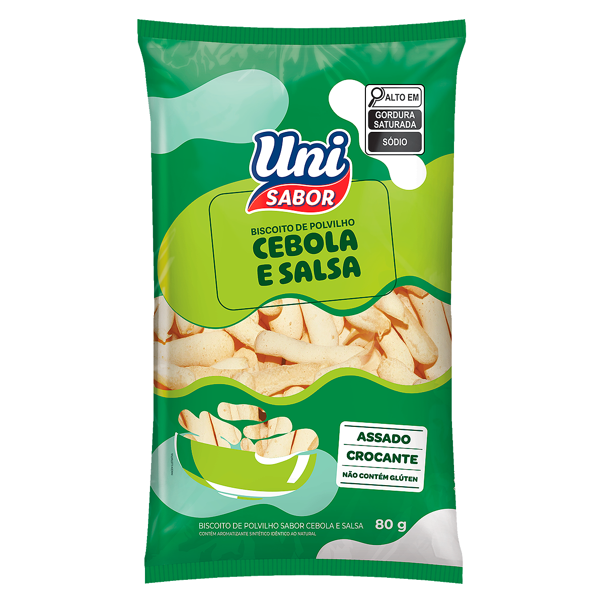 Biscoito de Polvilho Cebola e Salsa Uni Sabor Pacote 80g