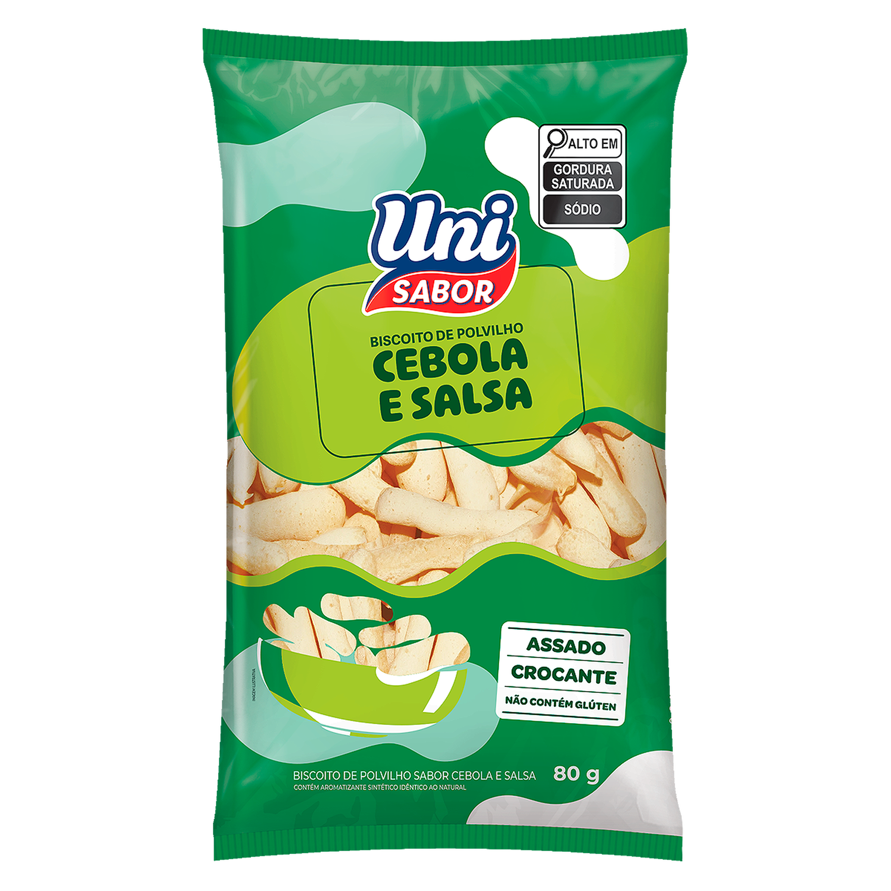 Biscoito de Polvilho Cebola e Salsa Uni Sabor Pacote 80g