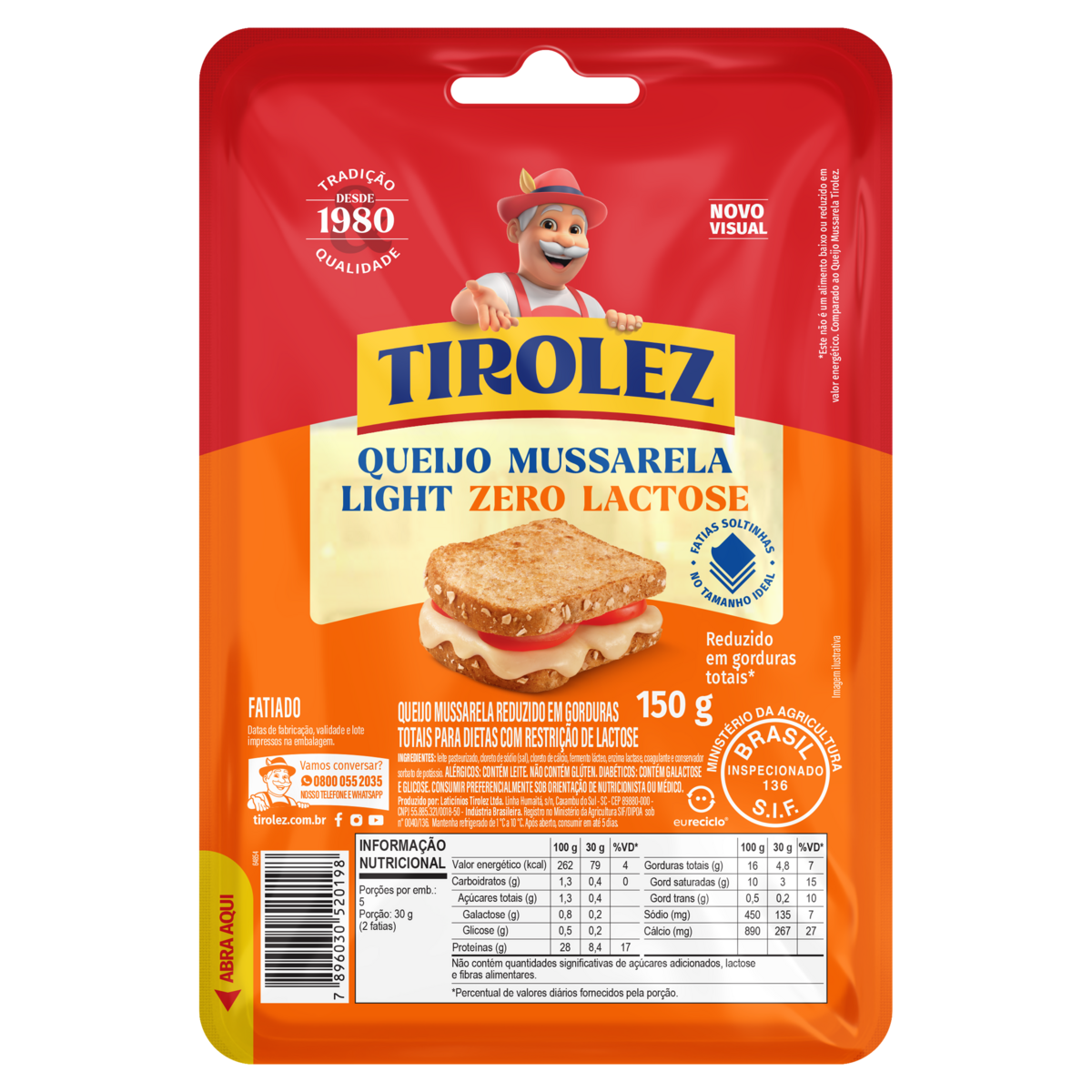 Queijo Mussarela Light Fatiado Zero Lactose Tirolez 150g
